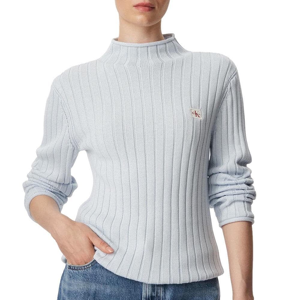 Pull Bleu Clair Femme Calvin Klein Jeans Woven Label 1