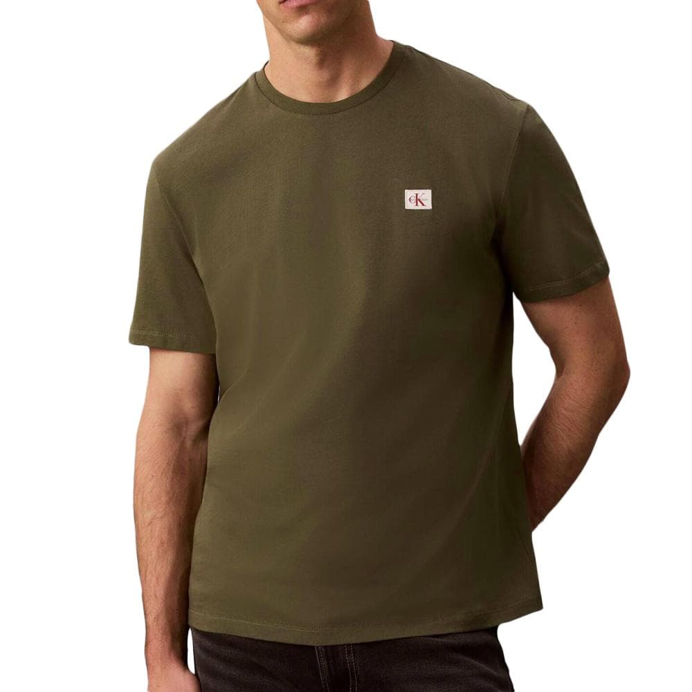 T-Shirt Kaki Foncé Homme Calvin Klein Jeans Badge L4G 1