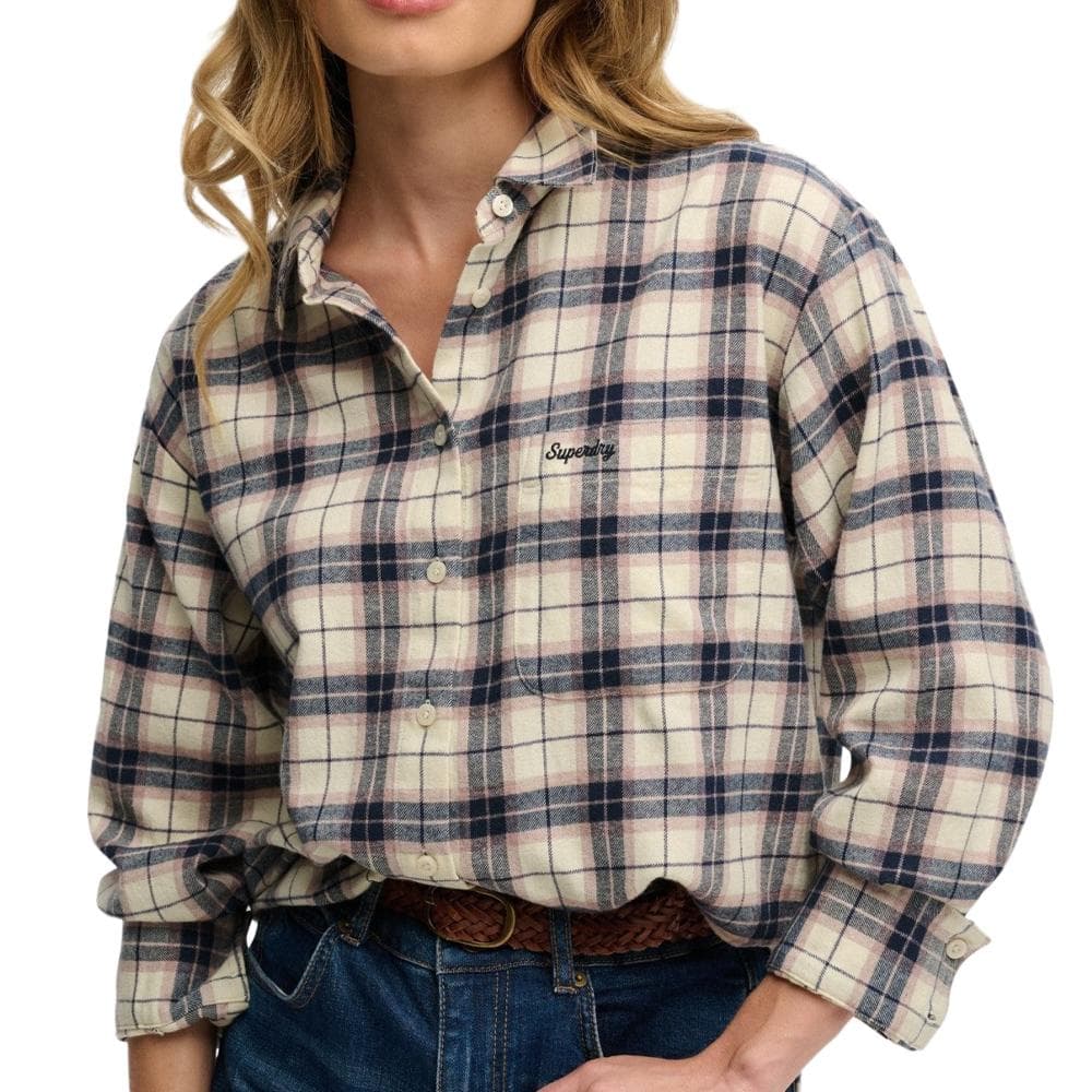 Chemise À Carreaux Écru/Marine Femme Superdry Check 1