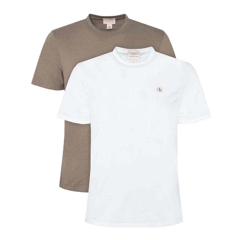 Lot de 2 T-shirts Blanc/Taupe Homme Calvin Klein Jeans Ss Badge 1