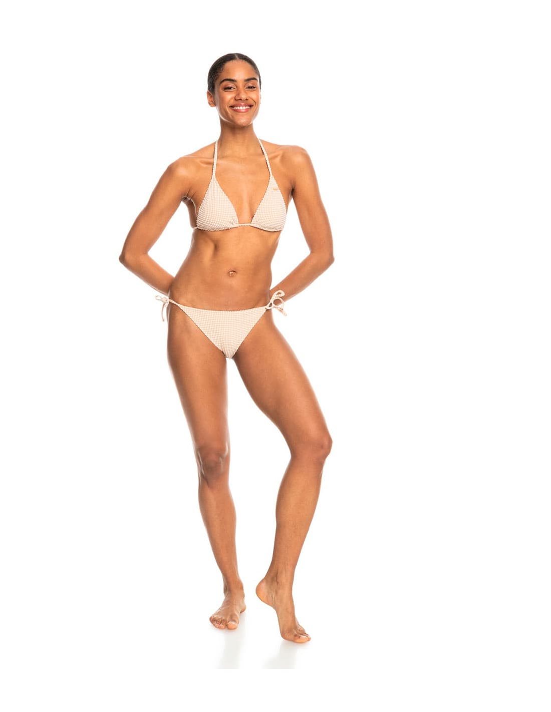 Haut de bikini tricolore ROXY à carreaux vichy et motif tiki 1