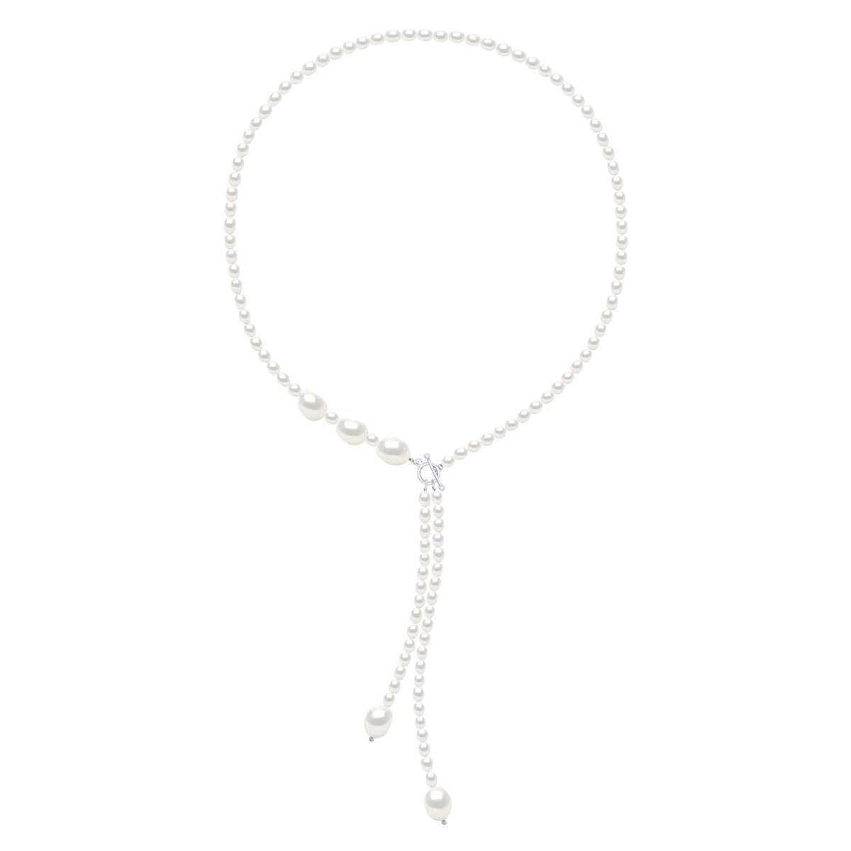 Collier Cravate Véritables Perles d'Eau Douce Grain de Riz 5 mm — Argent 925 Millièmes — 42 cm 1