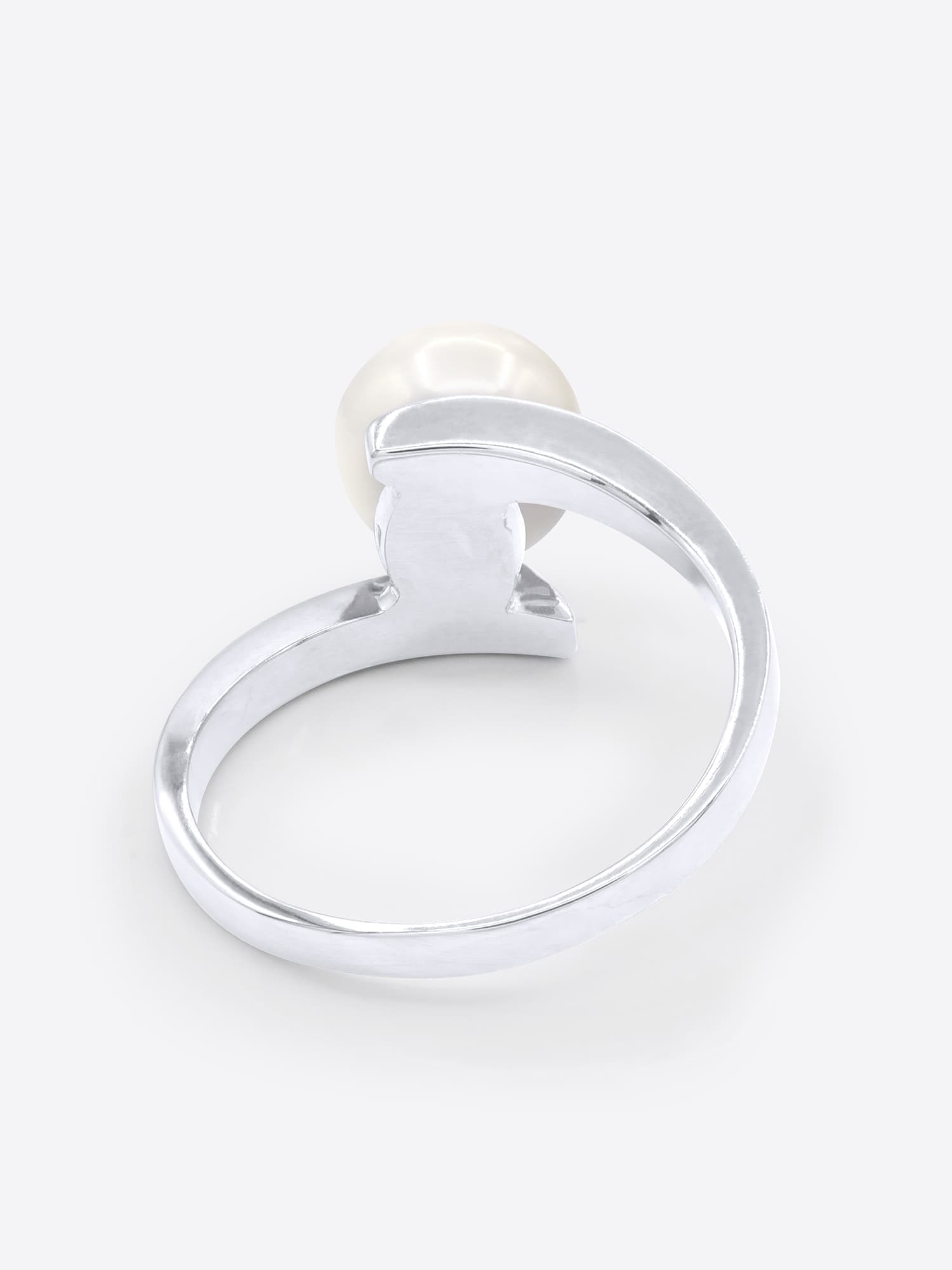 Bague Véritable Perle d'Eau Douce Ronde 8-9 mm Diamant 0.04 ct — Or Blanc 375 Millièmes 5