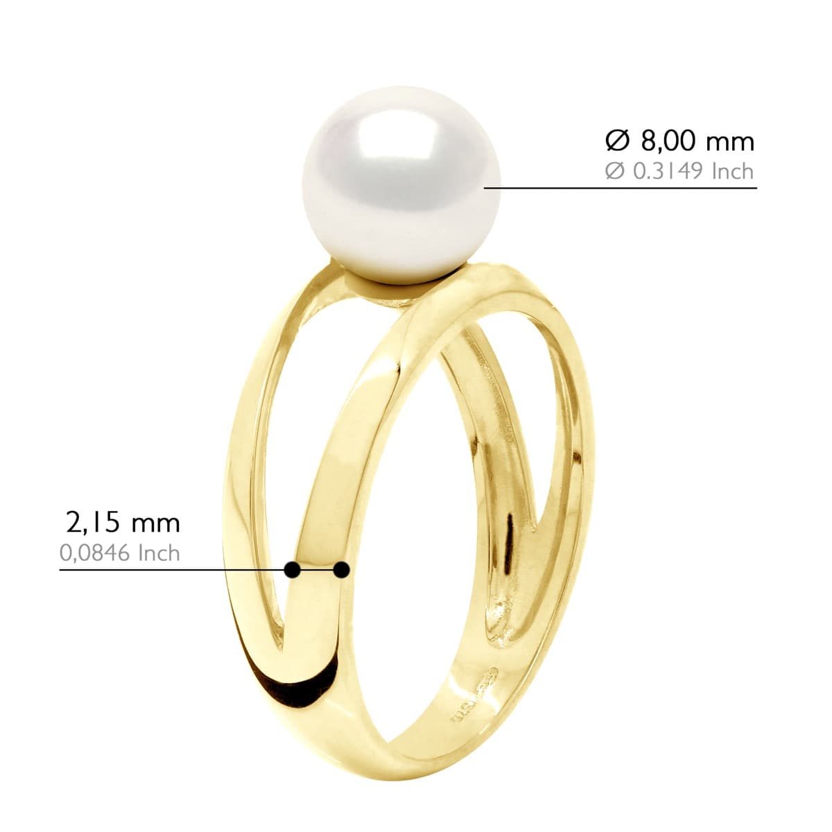 Bague Véritable Perle d'Eau Douce Ronde 8-9 mm — Or Jaune 375 Millièmes 3