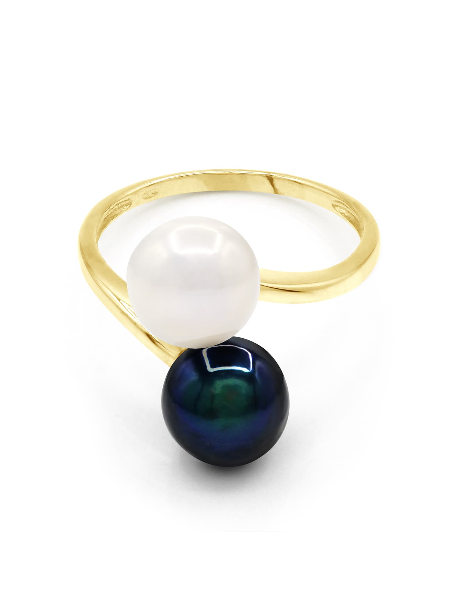 Bague Toi & Moi Véritables Perles d'Eau Douce Rondes 8-9 mm — Or Jaune 375 Millièmes 1