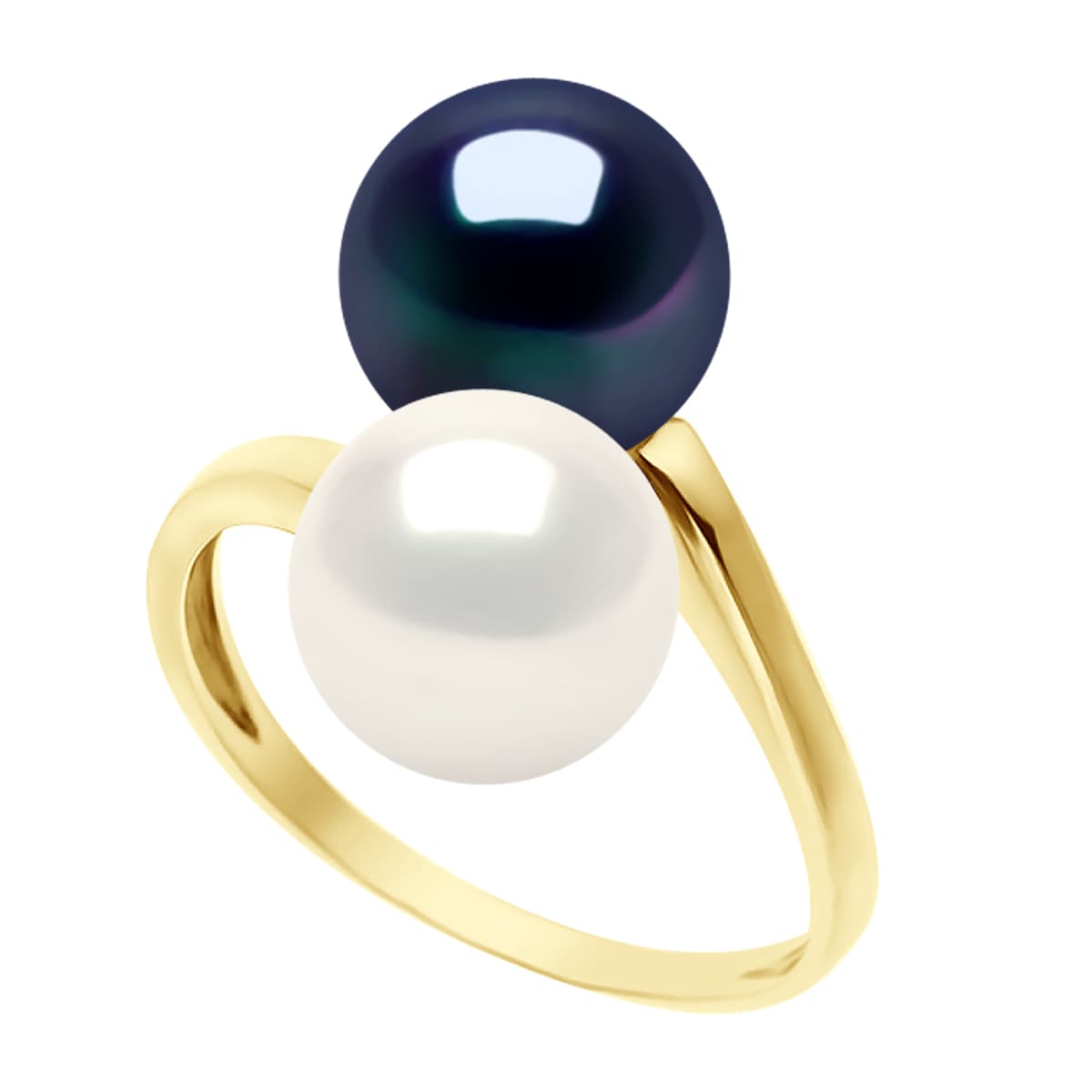 Bague Toi & Moi Véritables Perles d'Eau Douce Rondes 8-9 mm — Or Jaune 375 Millièmes 4
