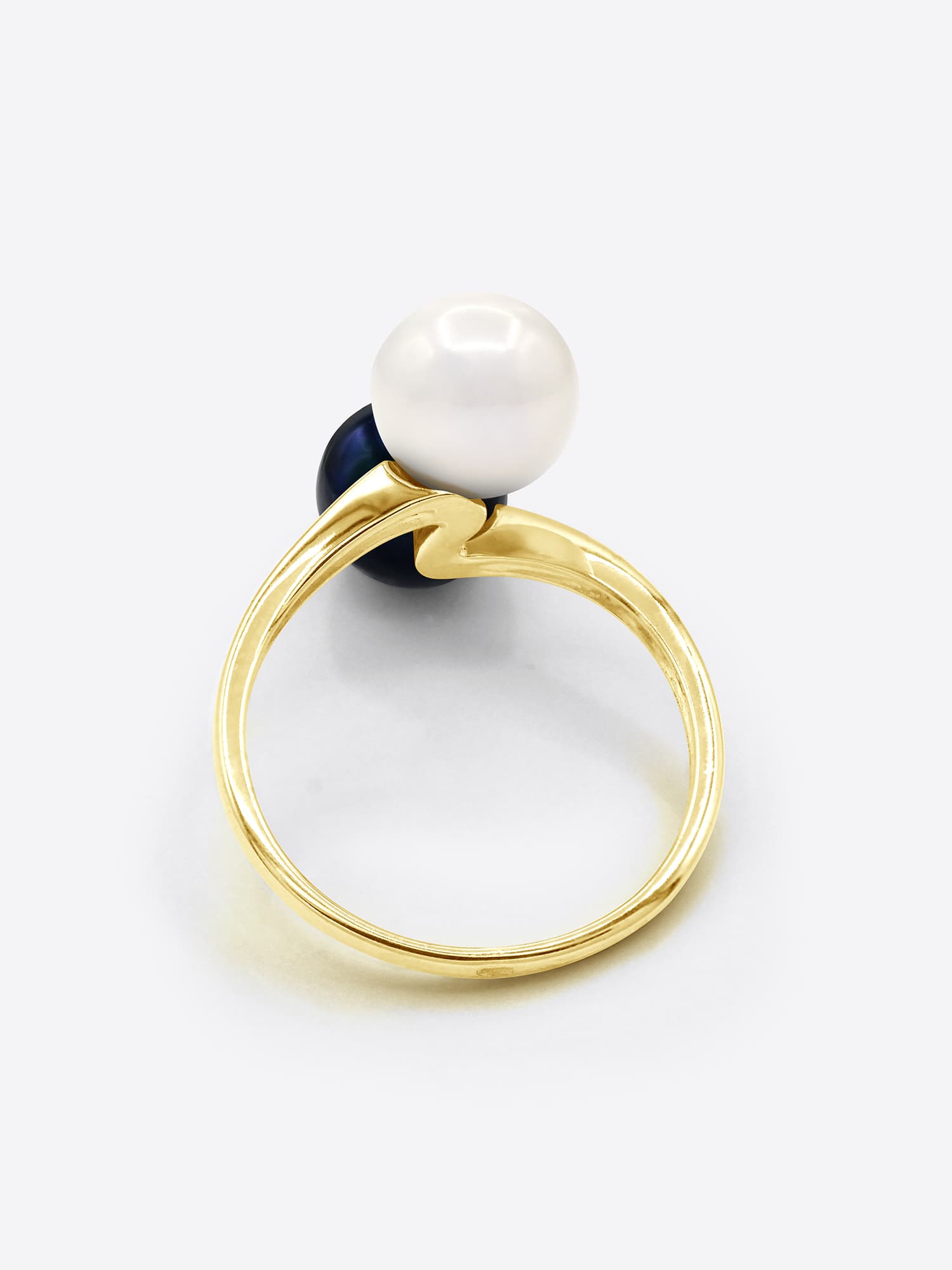 Bague Toi & Moi Véritables Perles d'Eau Douce Rondes 8-9 mm — Or Jaune 375 Millièmes 5