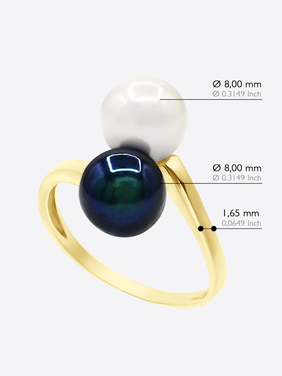 Bague Toi & Moi Véritables Perles d'Eau Douce Rondes 8-9 mm — Or Jaune 375 Millièmes 6