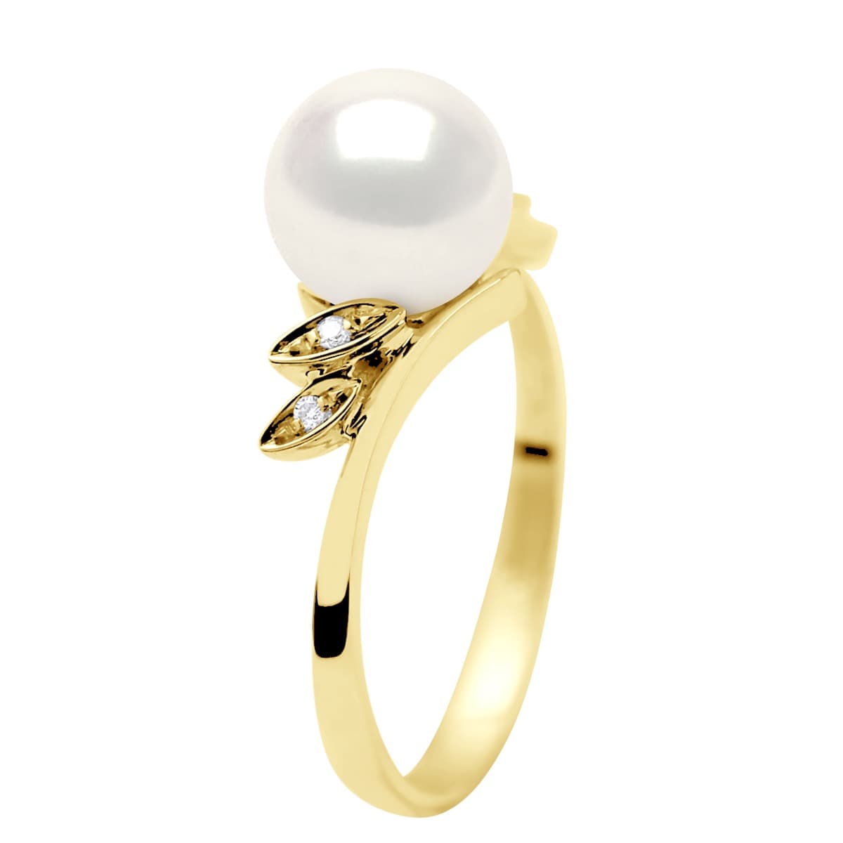 Bague Véritable Perle d'Eau Douce Ronde 7-8 mm Diamants 0.04 ct — Or Jaune 375 Millièmes 3