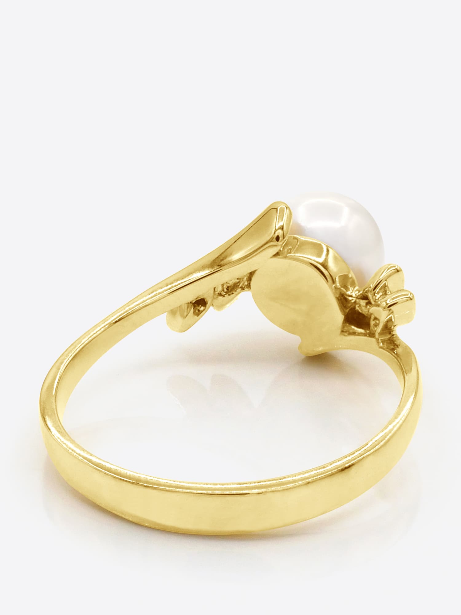Bague Véritable Perle d'Eau Douce Ronde 7-8 mm Diamants 0.04 ct — Or Jaune 375 Millièmes 6