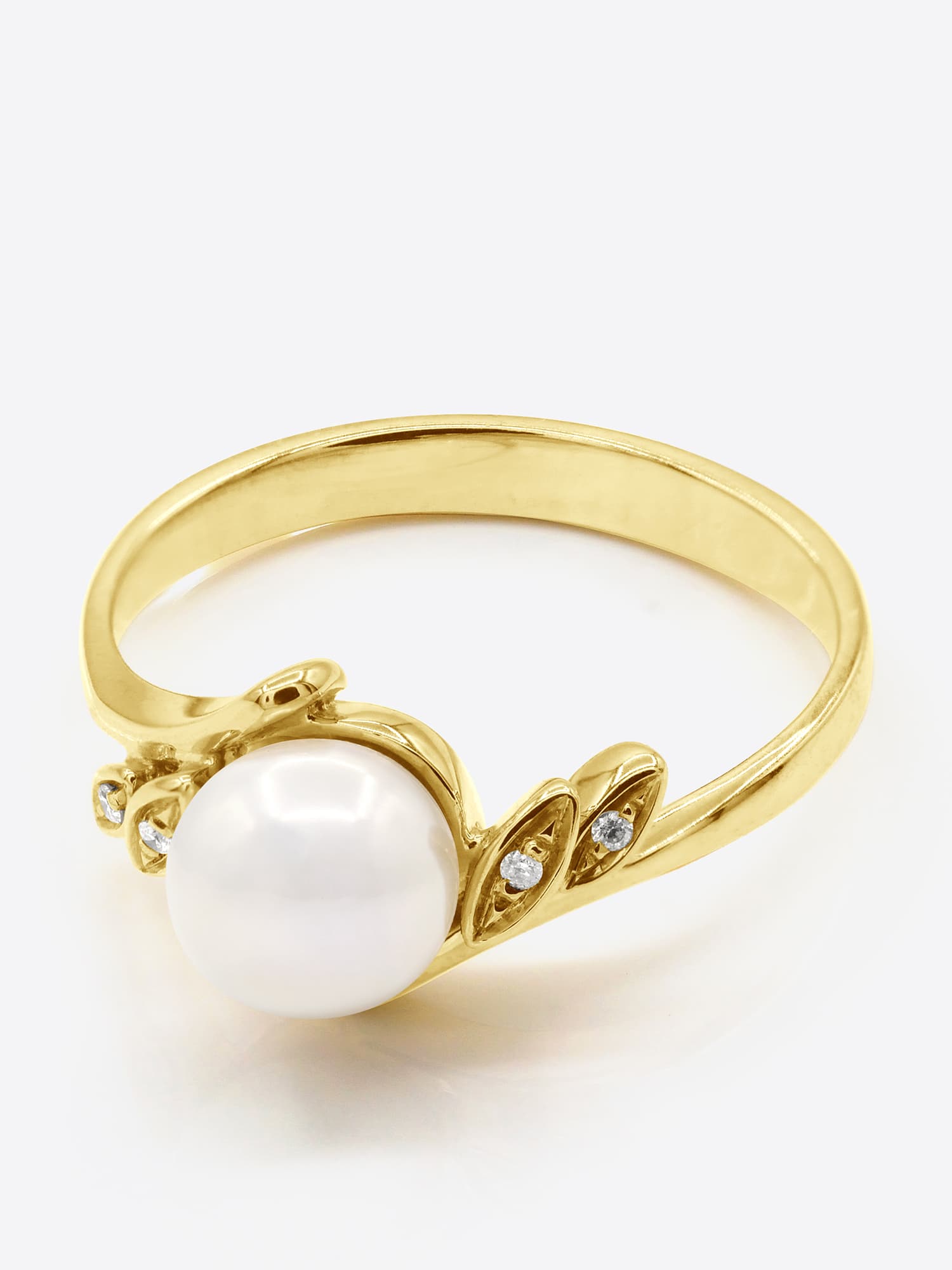 Bague Véritable Perle d'Eau Douce Ronde 7-8 mm Diamants 0.04 ct — Or Jaune 375 Millièmes 1