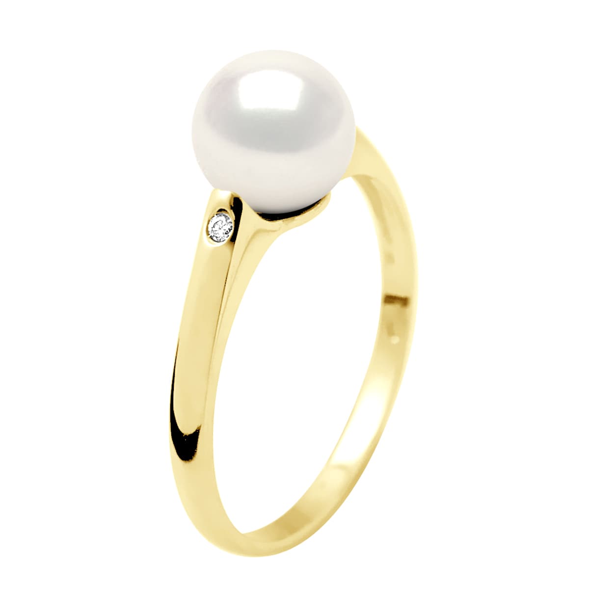 Bague Solitaire Véritable Perle d'Eau Douce Ronde 8-9 mm Diamants 0.02 ct — Or Jaune 375 Millièmes 2