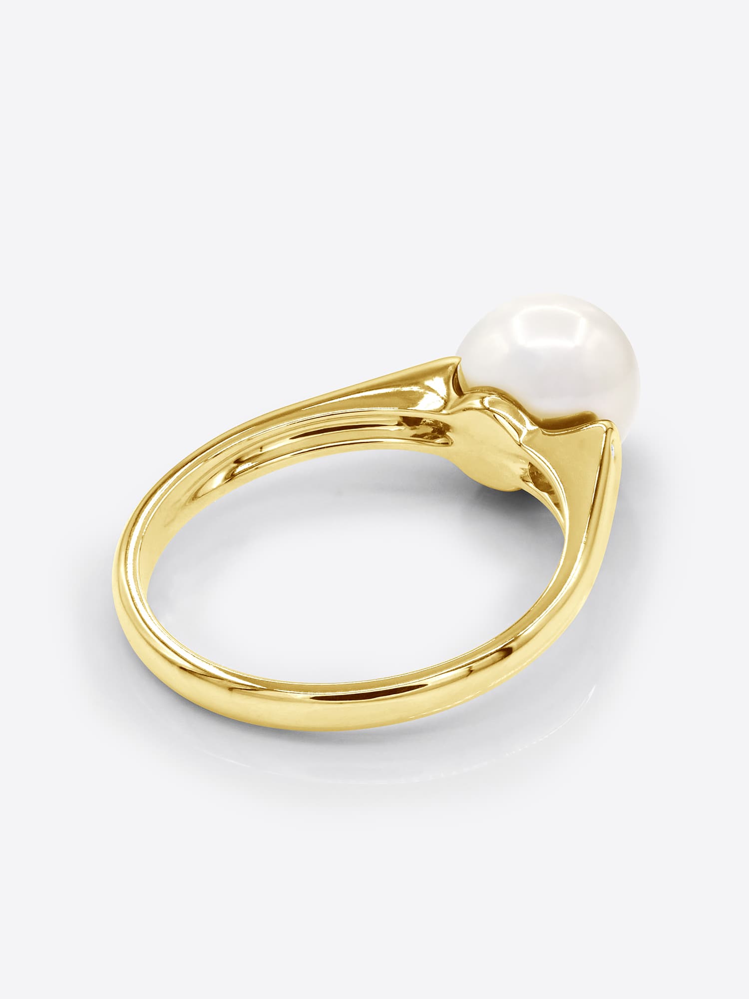 Bague Solitaire Véritable Perle d'Eau Douce Ronde 8-9 mm Diamants 0.02 ct — Or Jaune 375 Millièmes 5