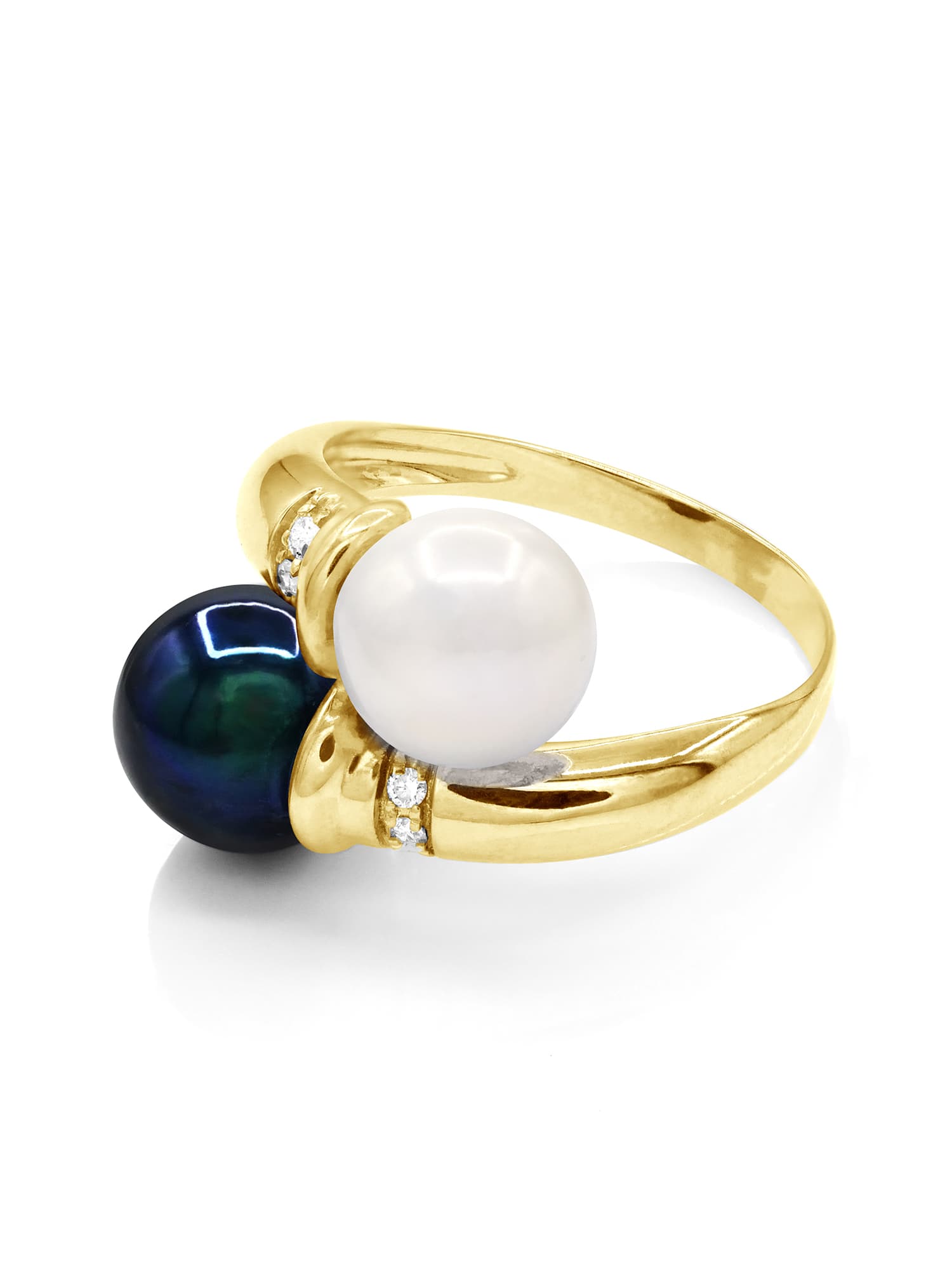 Bague Toi & Moi Véritables Perles d'Eau Douce 8-9 mm Diamants 0.04 ct — Or Jaune 375 Millièmes 1