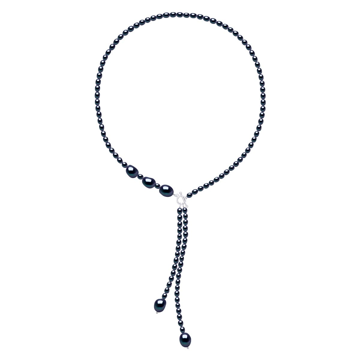 Collier Cravate Véritables Perles d'Eau Douce Grain de Riz 5 mm — Argent 925 Millièmes — 42 cm 1