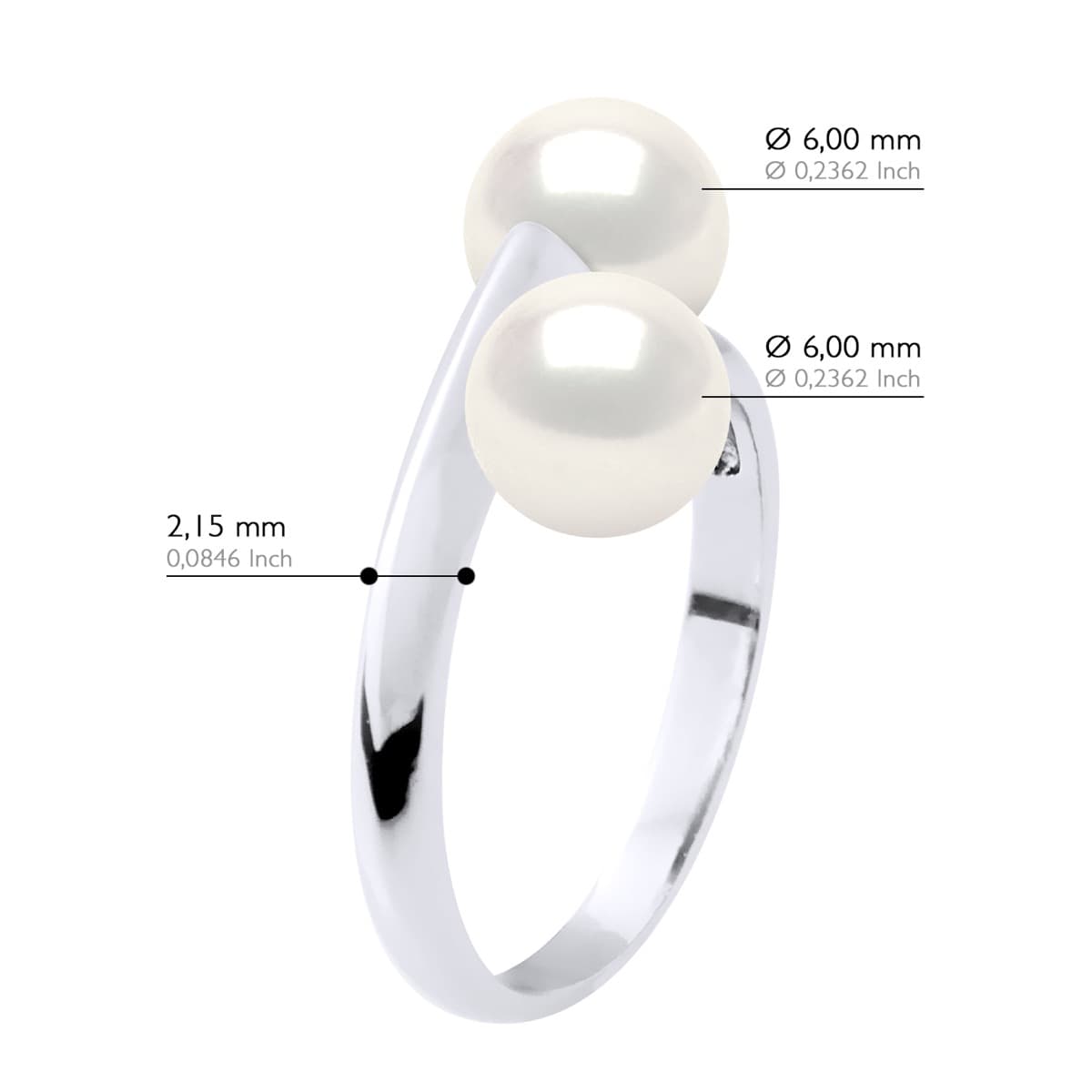Bague Toi & Moi Véritables Perles d'Eau Douce Rondes 6-7 mm — Argent 925 Millièmes Rhodié 2