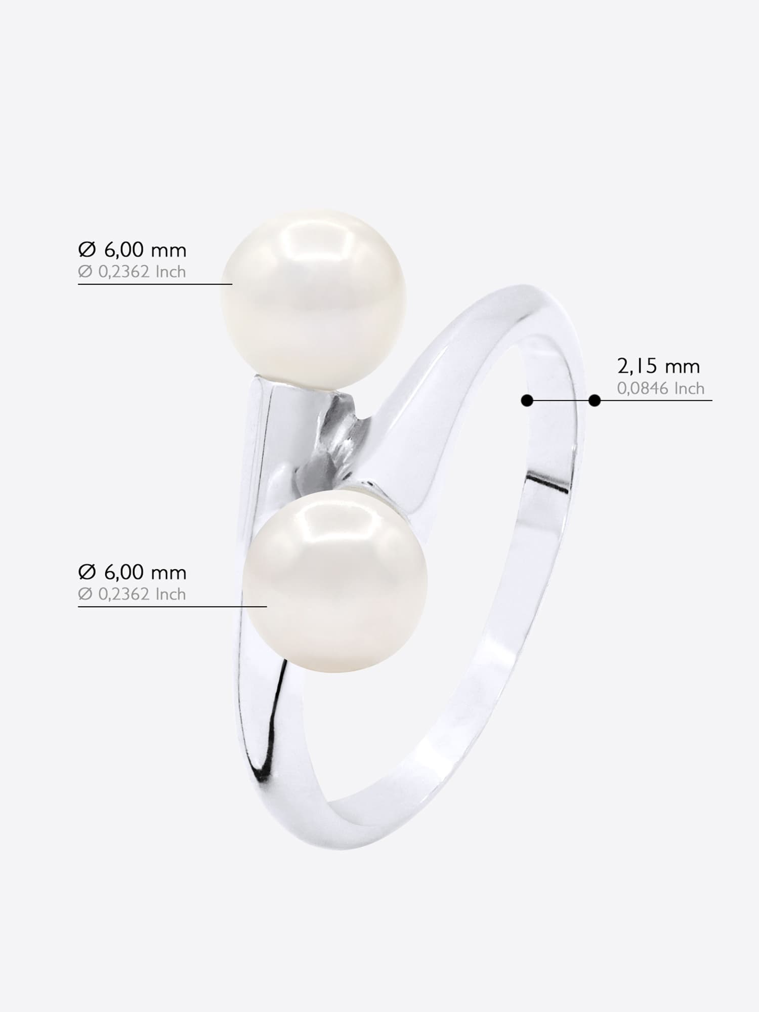Bague Toi & Moi Véritables Perles d'Eau Douce Rondes 6-7 mm — Argent 925 Millièmes Rhodié 5