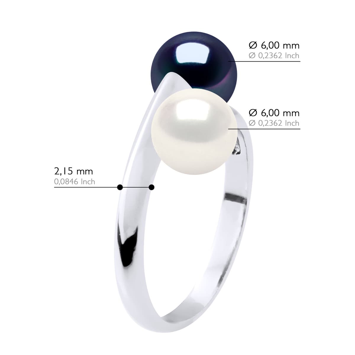 Bague Toi & Moi Véritables Perles d'Eau Douce Rondes 6-7 mm — Argent 925 Millièmes Rhodié 2