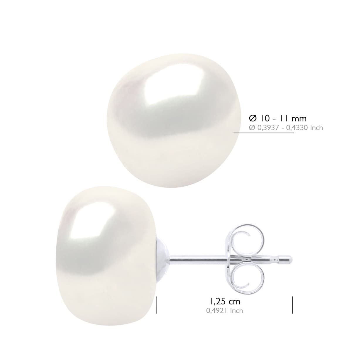 Boucles d'Oreilles Véritables Perles d'Eau Douce Baroques 10-11 mm — Argent 925 Millièmes 2