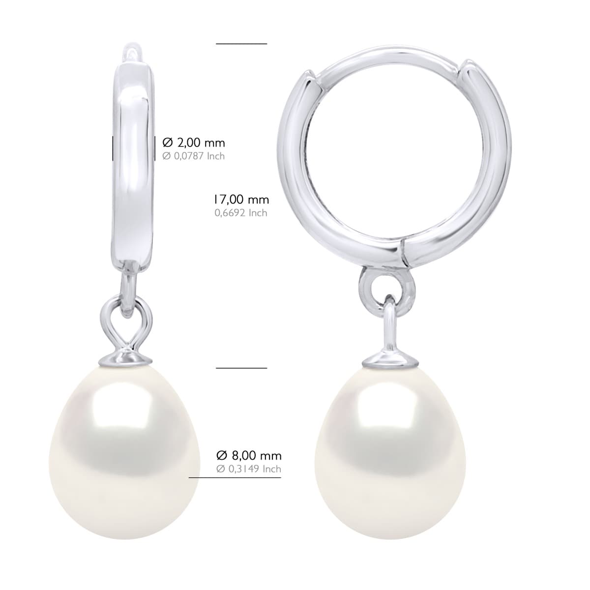 Boucles d'Oreilles Véritables Perles d'Eau Douce Poires 8-9 mm — Argent 925 Millièmes Rhodié 2
