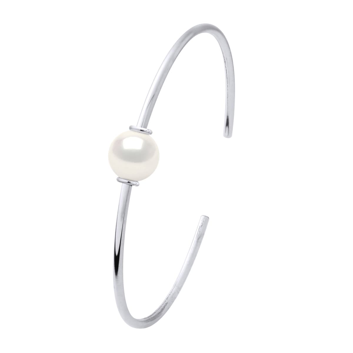 Bracelet Jonc Véritable Perle d'Eau Douce Ronde 9-10 mm — Argent 925 Millièmes — 20 cm 1