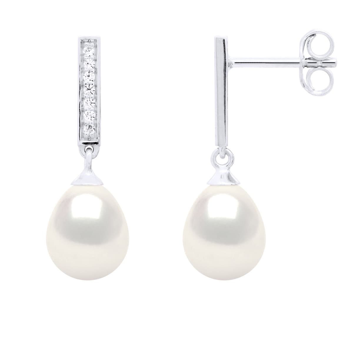 Boucles d'Oreilles Véritables Perles d'Eau Douce Poires 7-8 mm — Argent 925 Millièmes 2