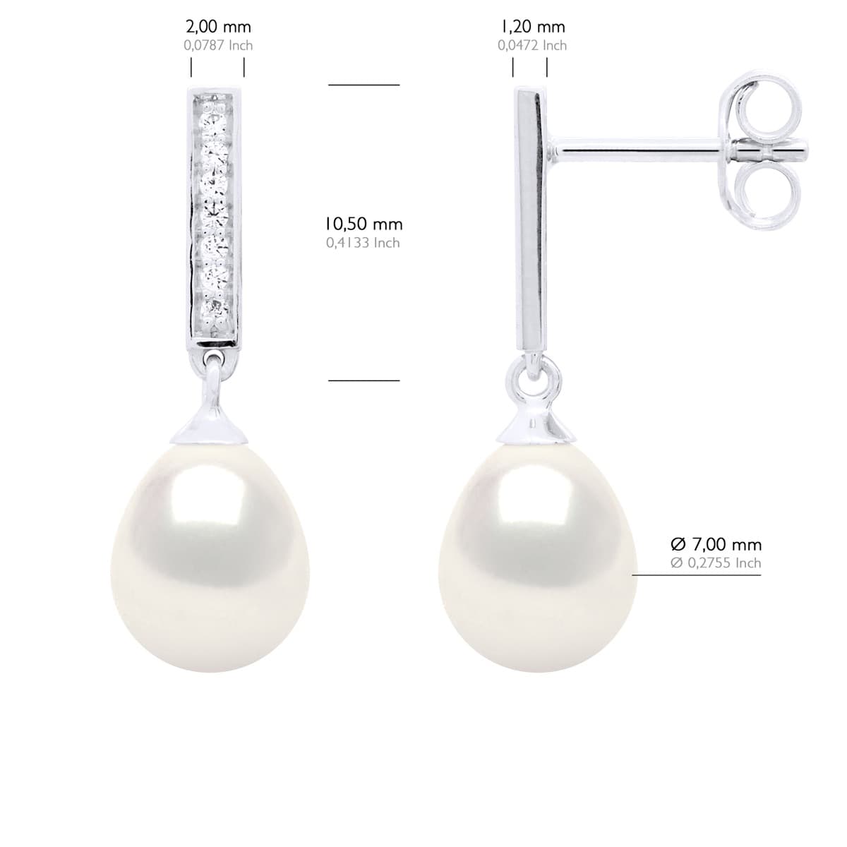 Boucles d'Oreilles Véritables Perles d'Eau Douce Poires 7-8 mm — Argent 925 Millièmes 3