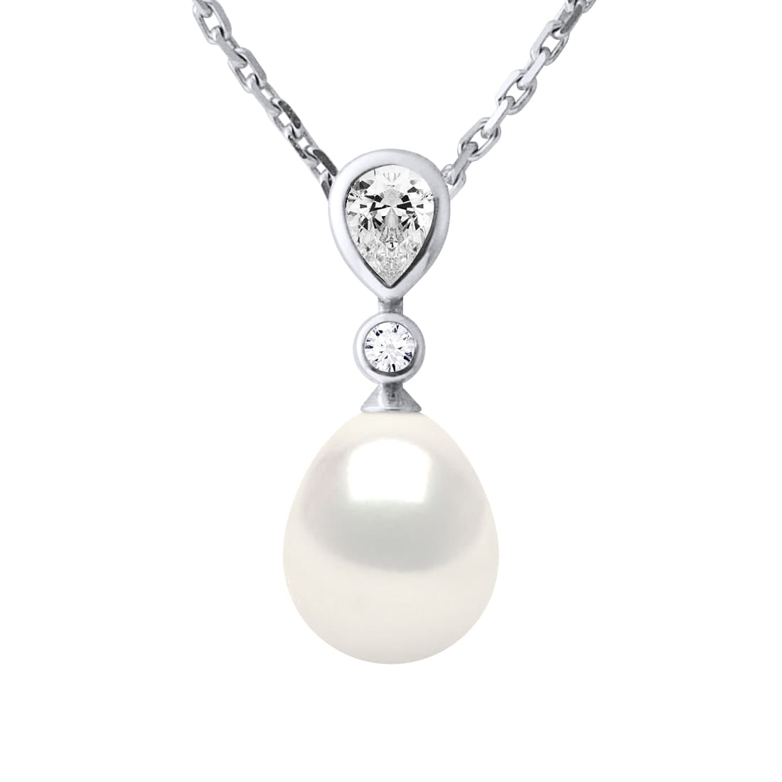 Collier Maille Forçat Véritable Perle d'Eau Douce Poire 8-9 mm — Argent 925 Millièmes Rhodié — 42 cm 1