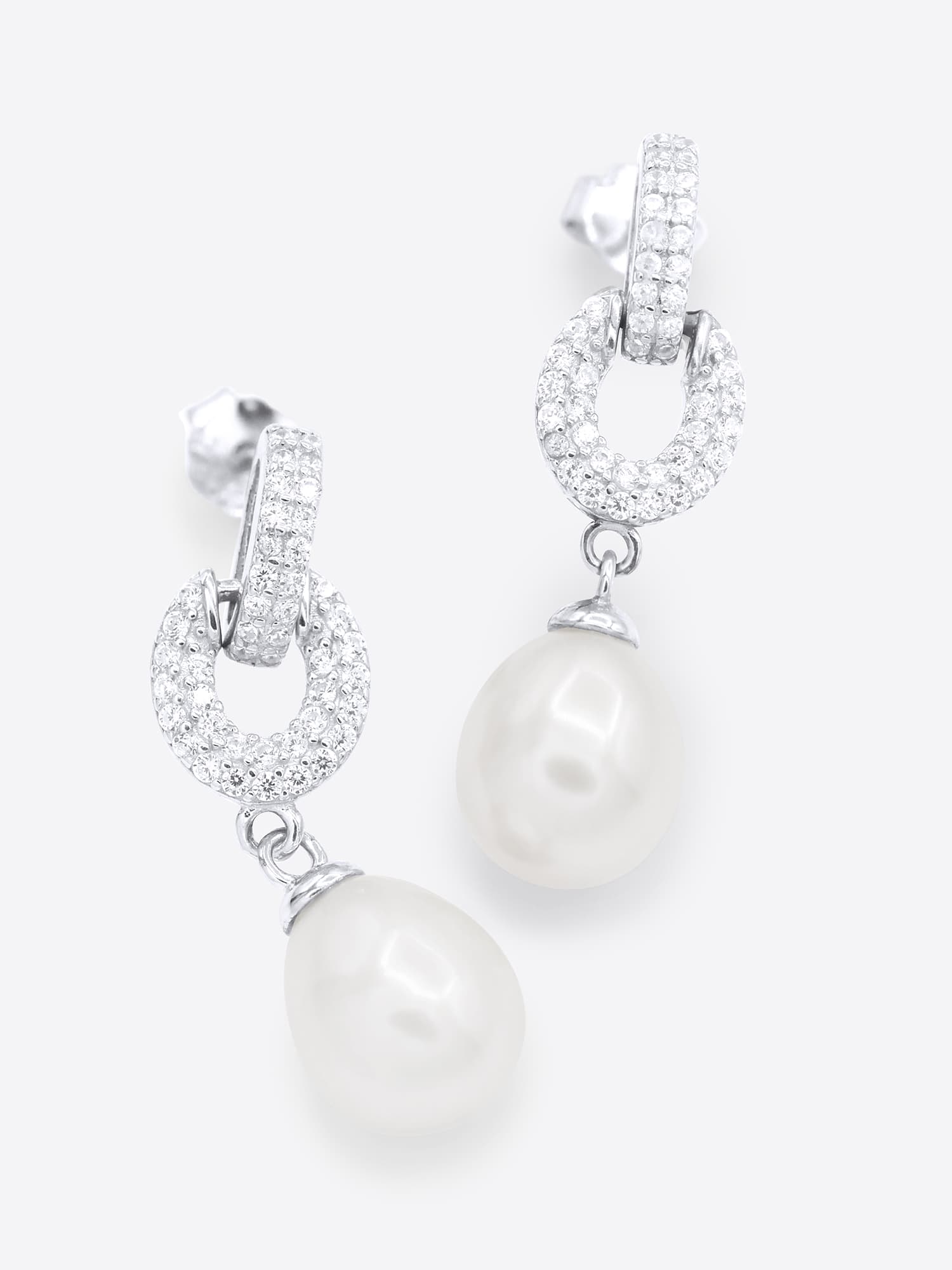 Boucles d'Oreilles Véritables Perles d'Eau Douce Poires 8-9 mm — Argent 925 Millièmes Rhodié 1