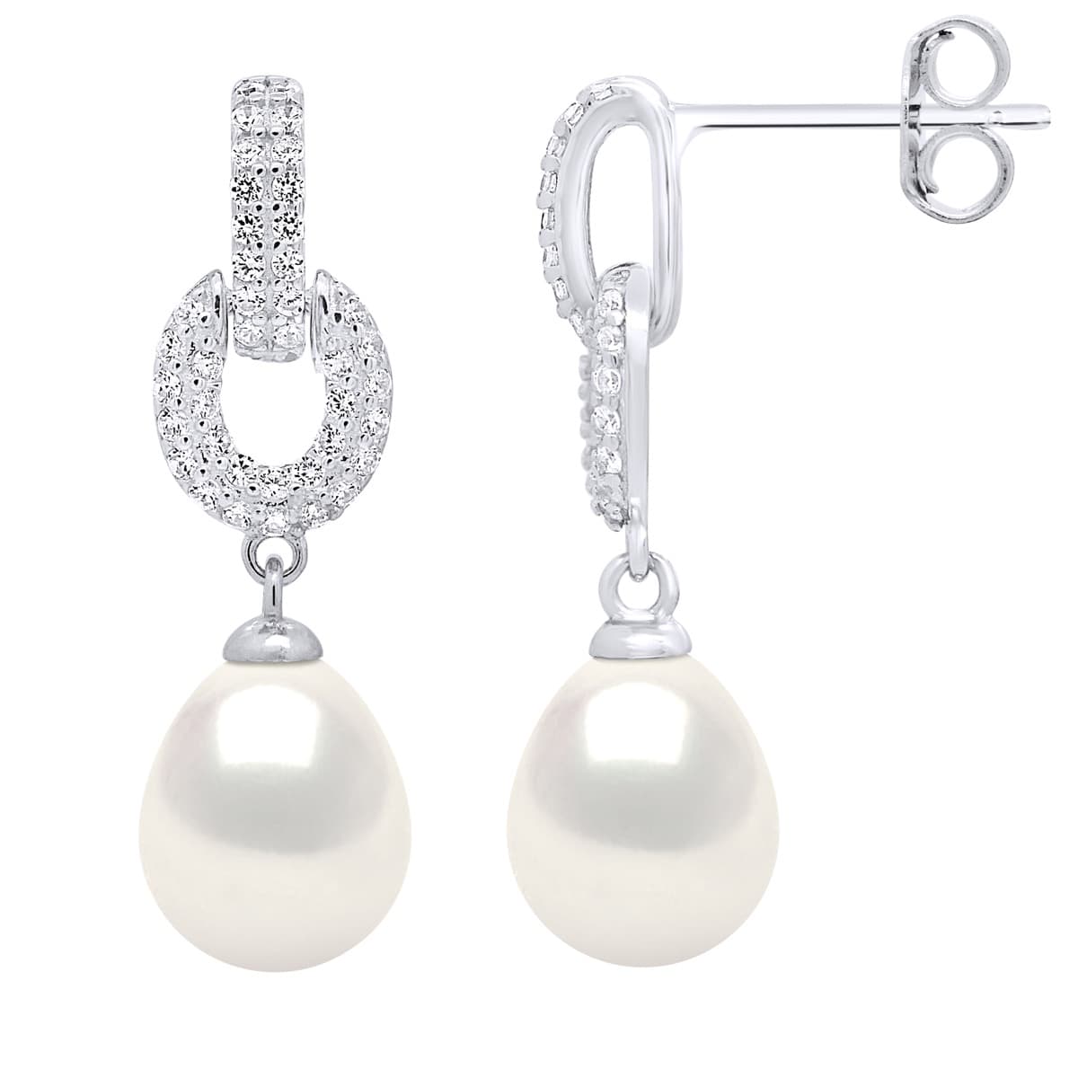 Boucles d'Oreilles Véritables Perles d'Eau Douce Poires 8-9 mm — Argent 925 Millièmes Rhodié 2