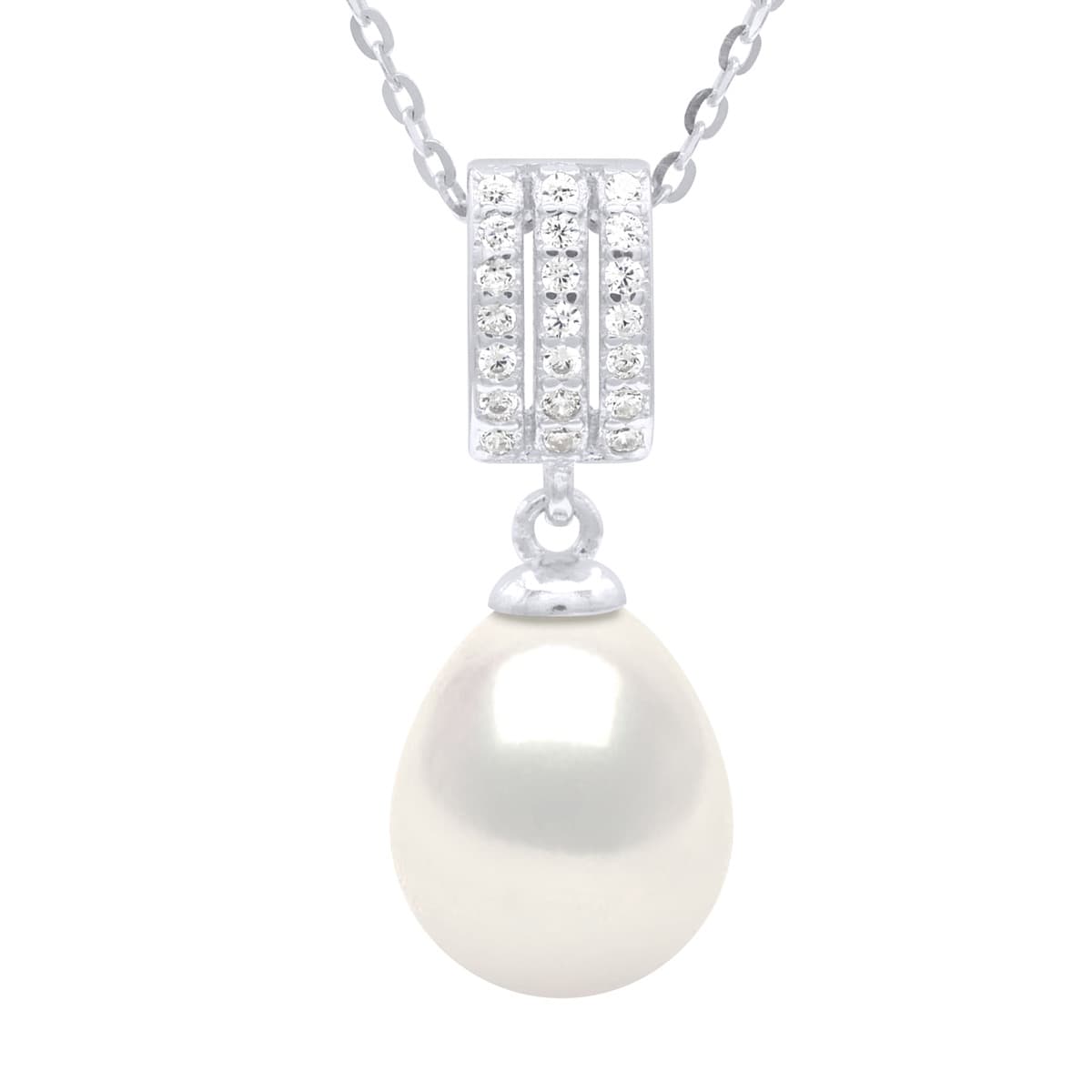 Collier Maille Forçat Véritables Perles d'Eau Douce 9 mm — Argent 925 Millièmes Rhodié — 42 cm 2