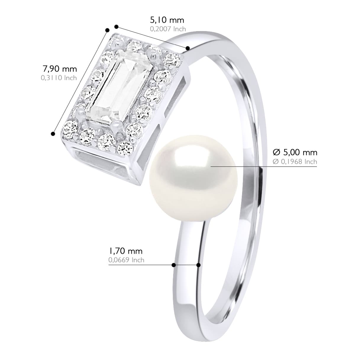 Bague Véritable Perle d'Eau Douce Bouton 5-6 mm — Argent 925 Millièmes Rhodié 2