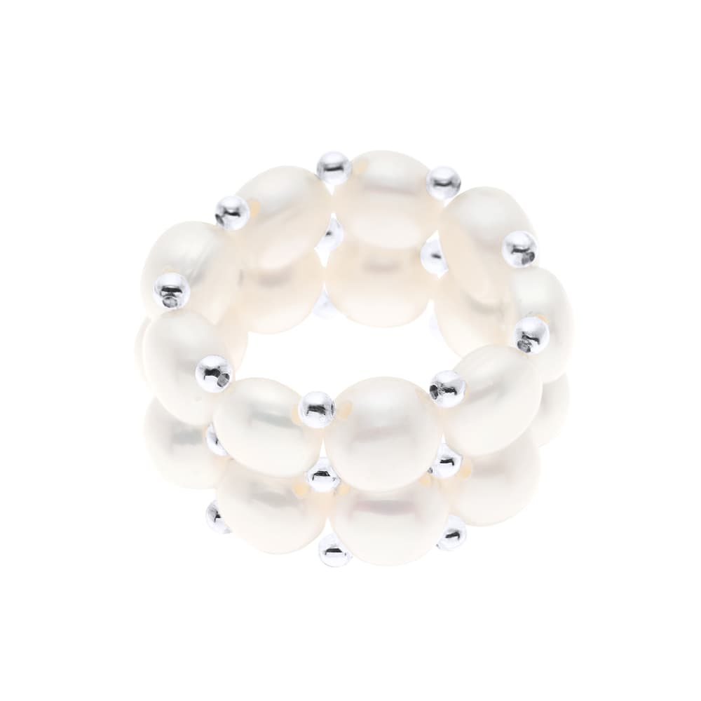 Bague 2 Rangs Véritables Perles d'Eau Douce 4 mm 3