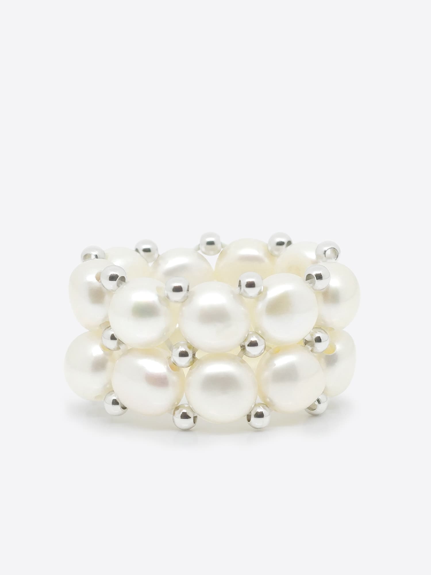 Bague 2 Rangs Véritables Perles d'Eau Douce 4 mm 4