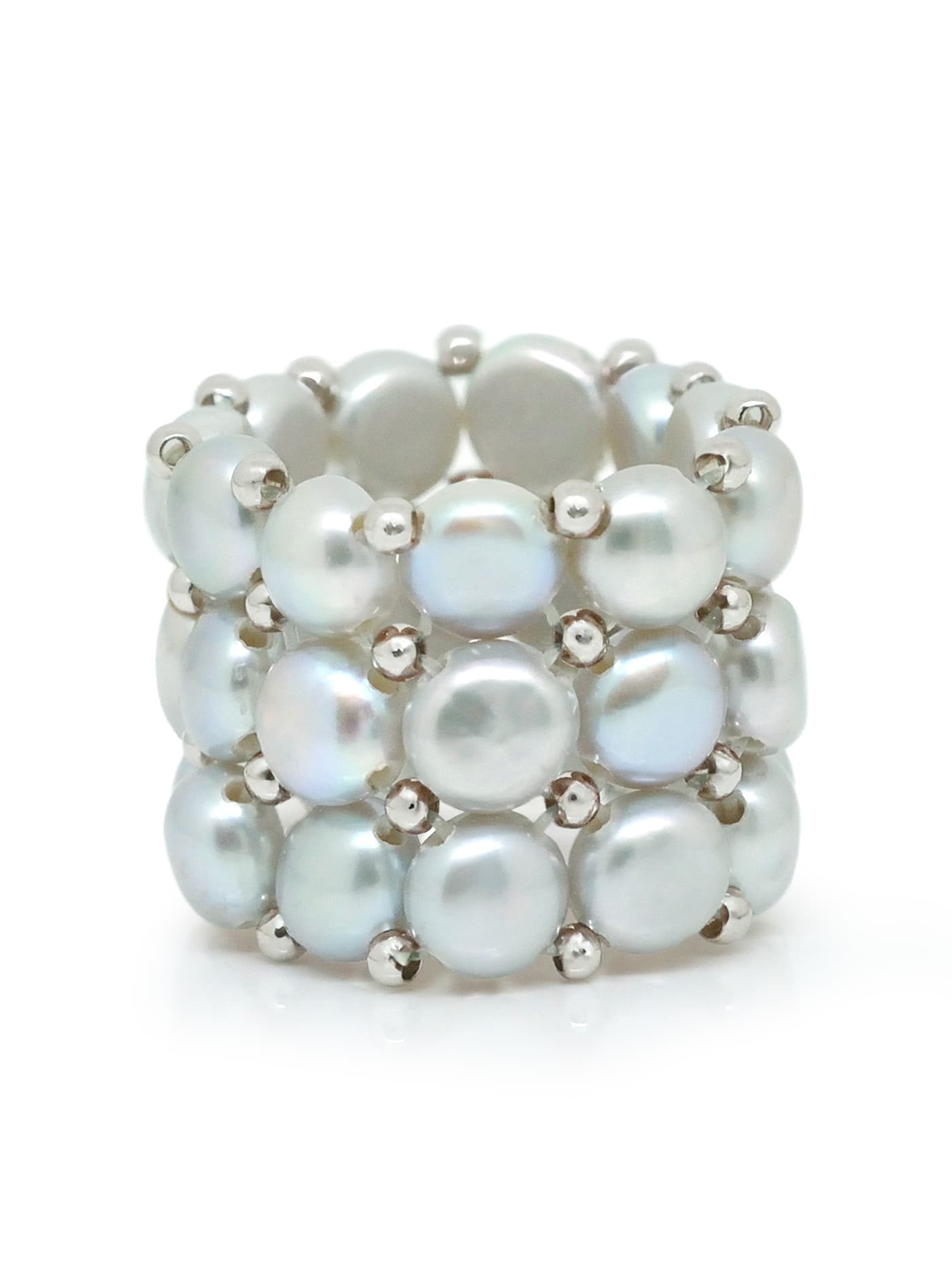 Bague 3 Rangs Véritables Perles d'Eau Douce 4 mm 1