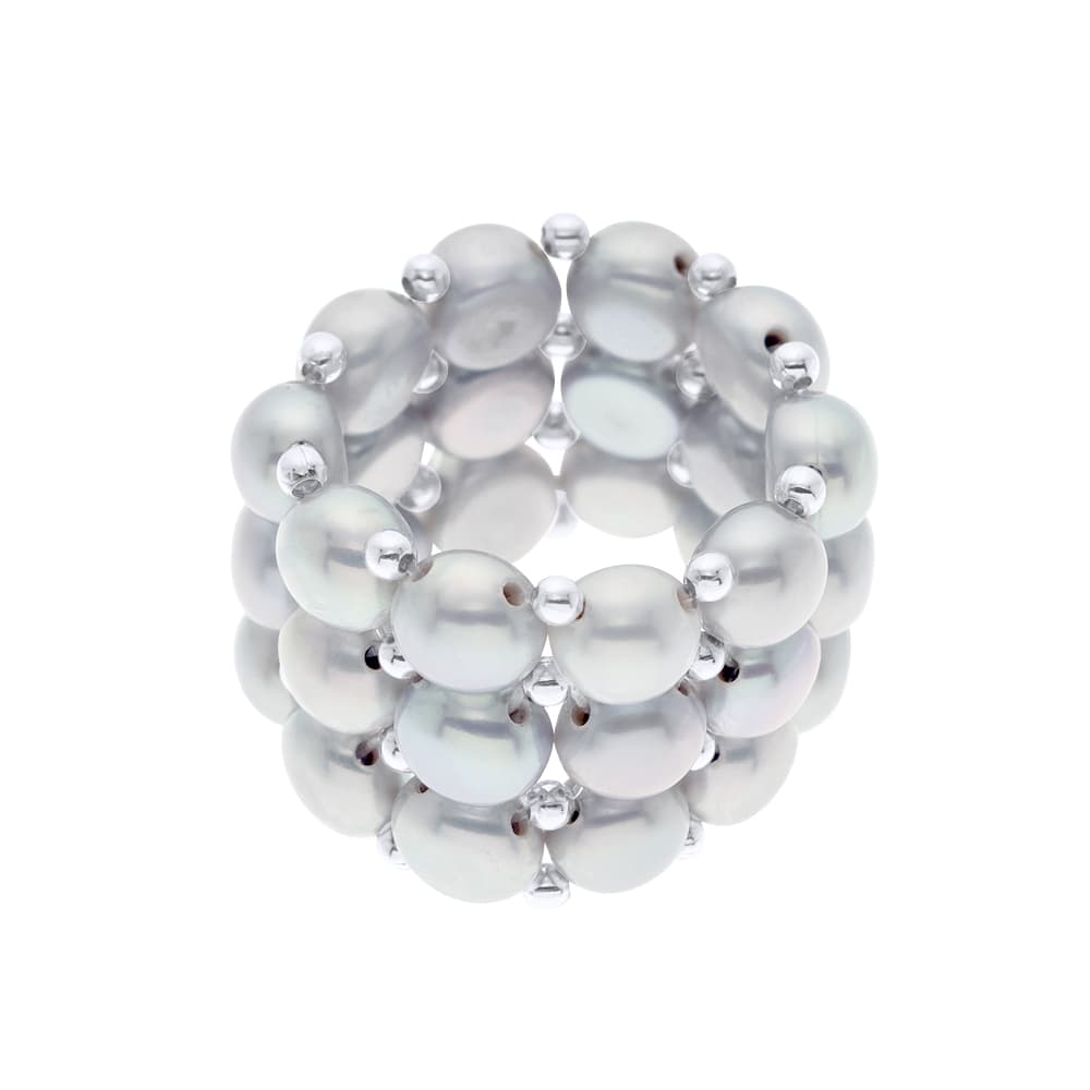 Bague 3 Rangs Véritables Perles d'Eau Douce 4 mm 3
