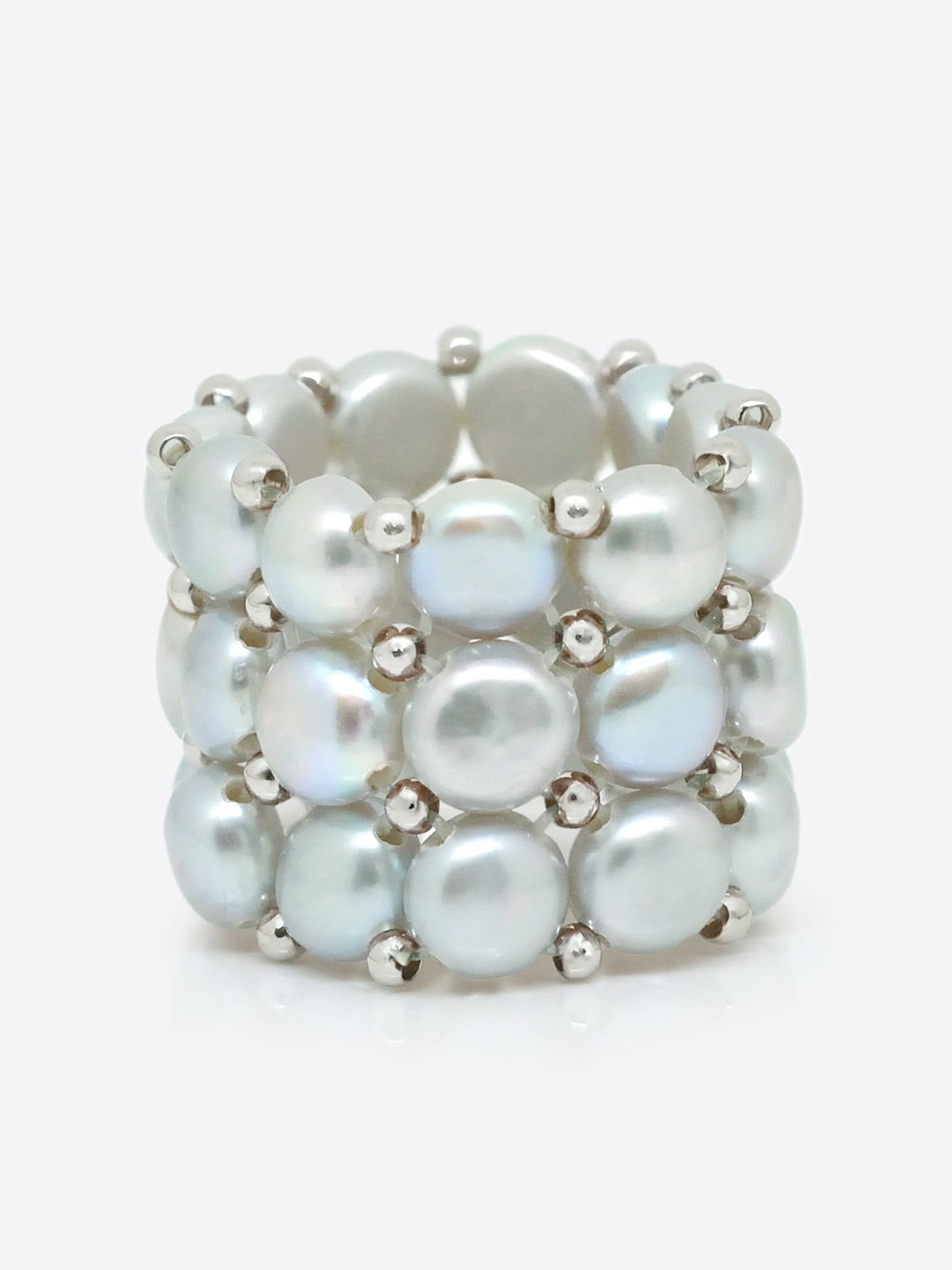 Bague 3 Rangs Véritables Perles d'Eau Douce 4 mm 5