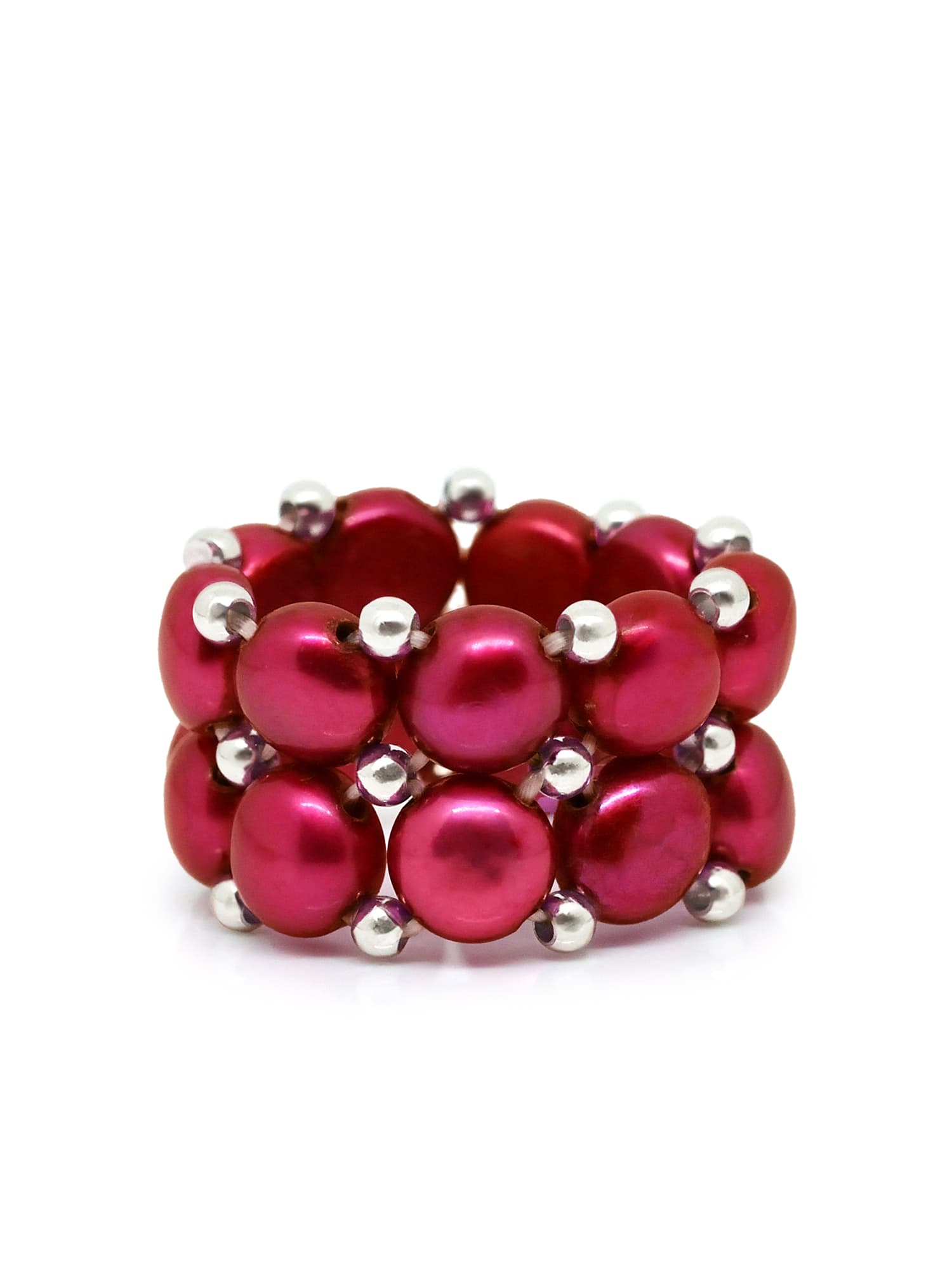 Bague 2 Rangs Véritables Perles d'Eau Douce 4 mm 1