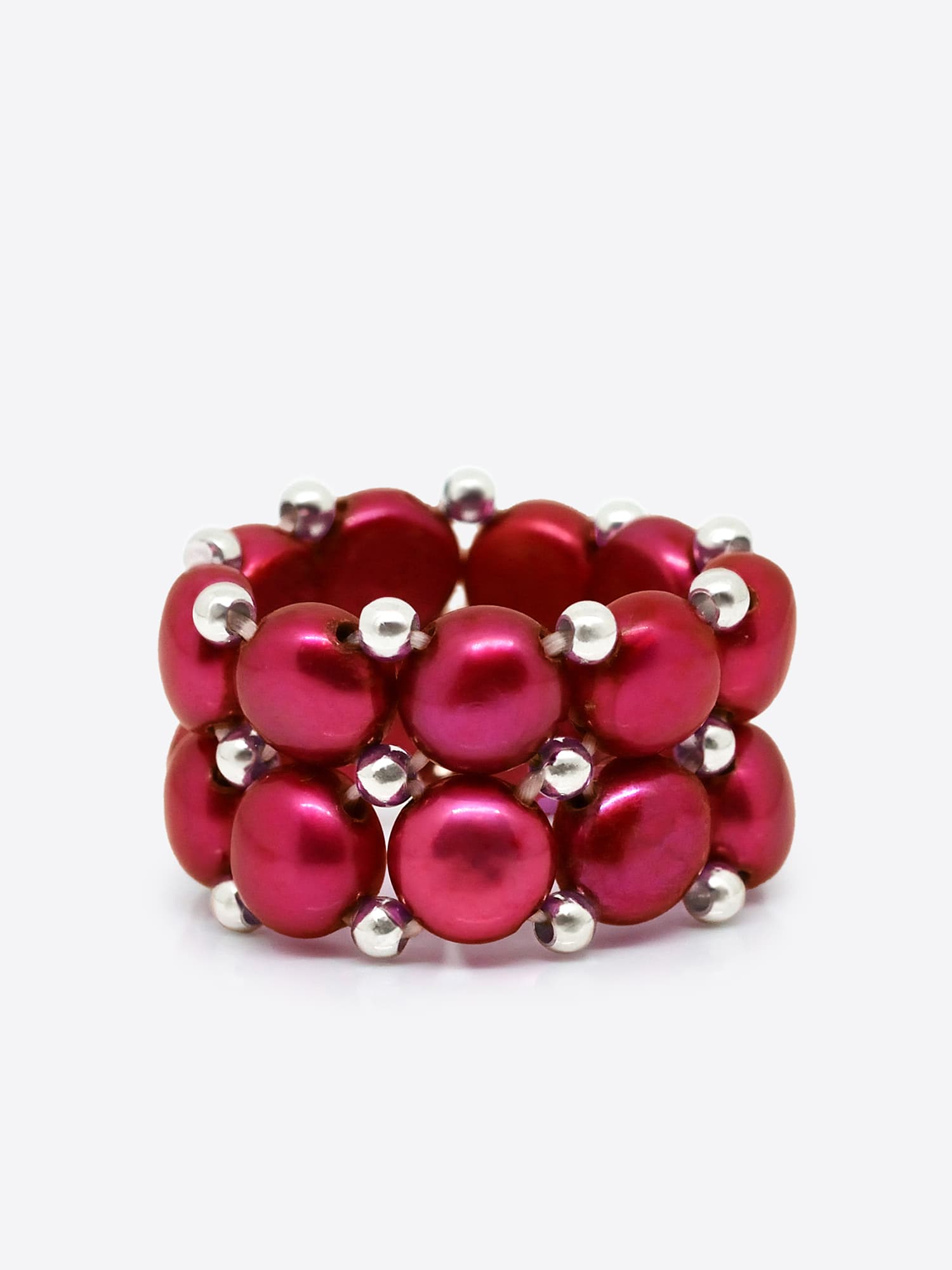 Bague 2 Rangs Véritables Perles d'Eau Douce 4 mm 4