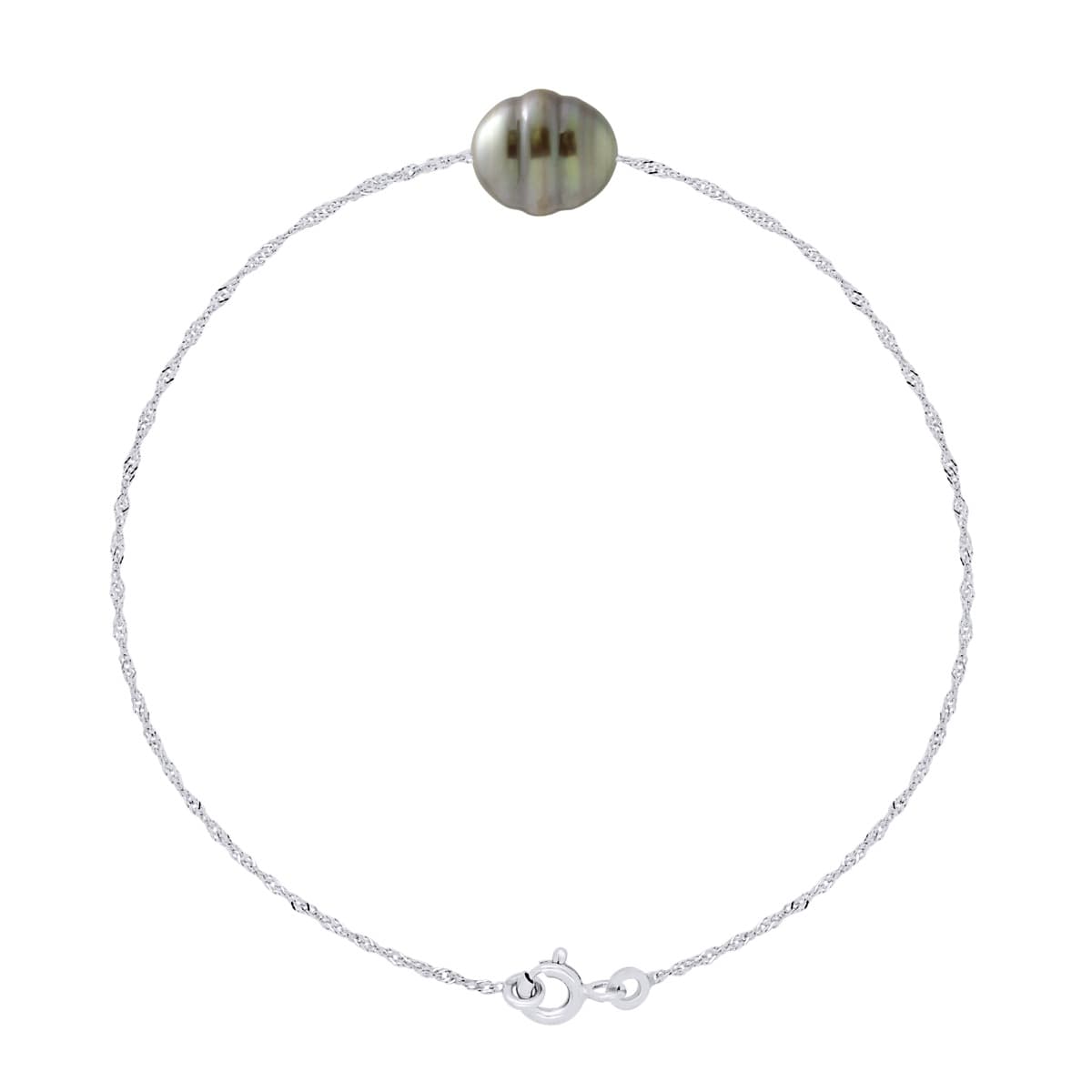 Bracelet Maille Singapour Véritable Perle de Tahiti 9-10 mm — Argent 925 Millièmes Rhodié — 18 cm 1