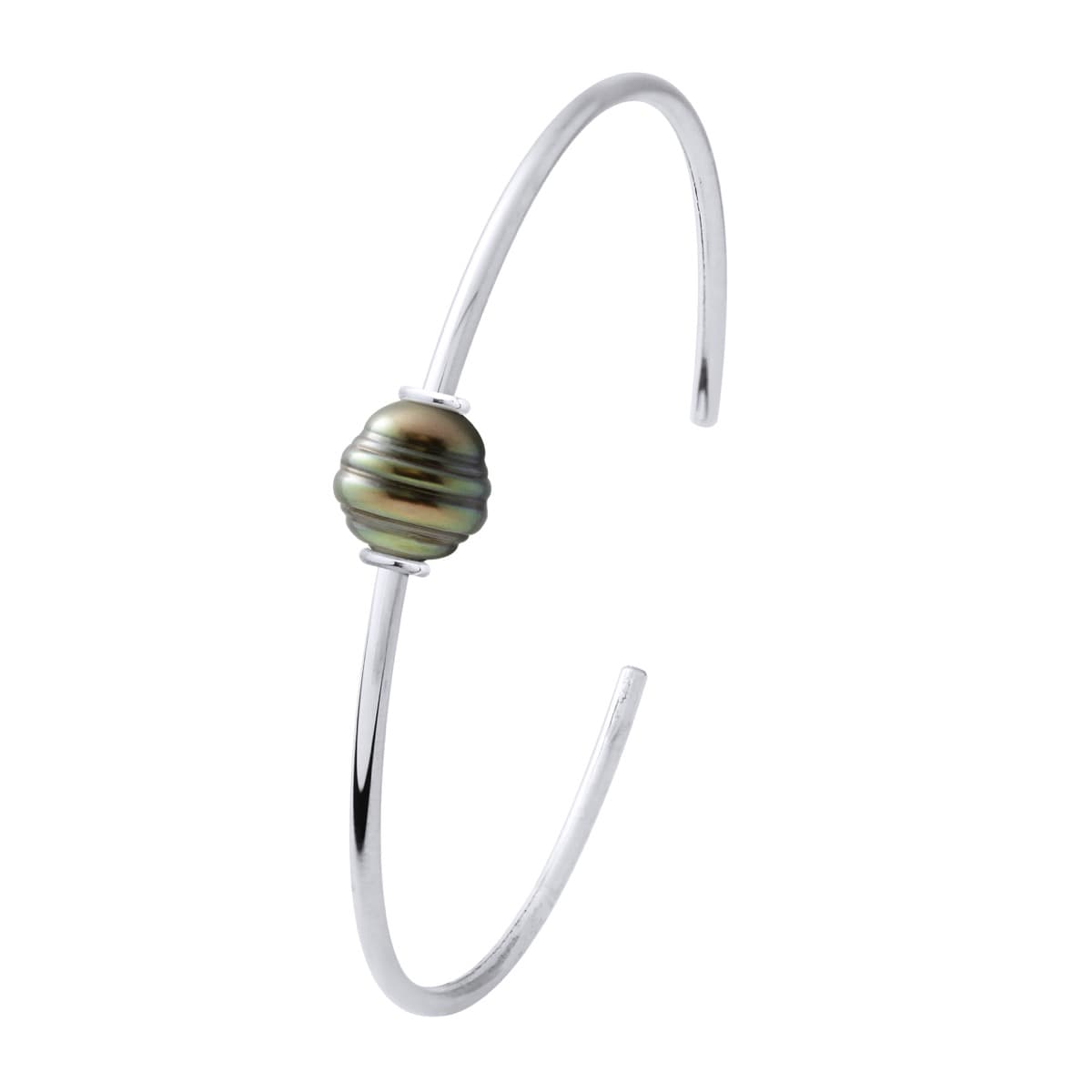 Bracelet Jonc Véritable Perle de Tahiti Cerclée 9-10 mm — Argent 925 Millièmes — 20 cm 1