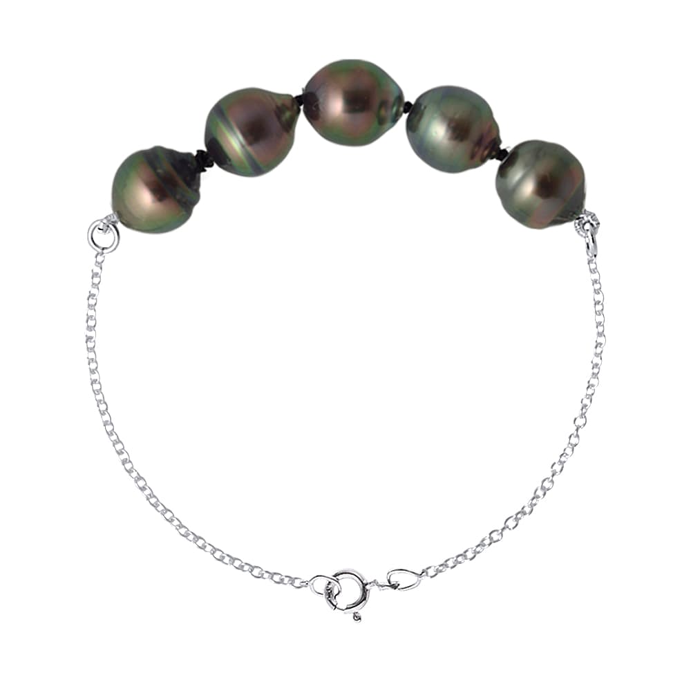 Bracelet Véritables Perles de Tahiti Cerclées 8-9 mm — Argent 925 Millièmes Rhodié — 18 cm 1