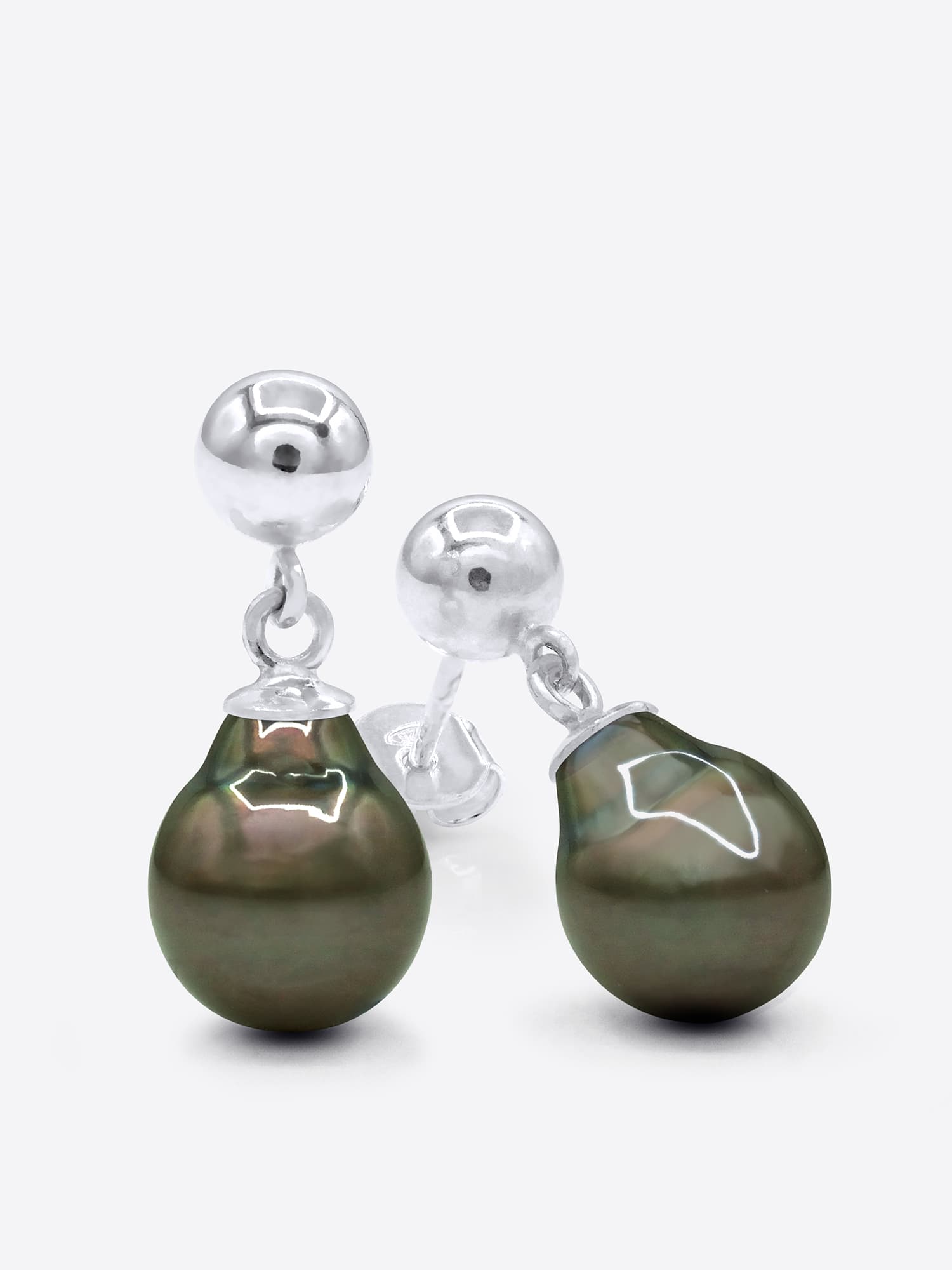 Boucles d'Oreilles Véritables Perles de Tahiti Poires 8-9 mm — Argent 925 Millièmes 1
