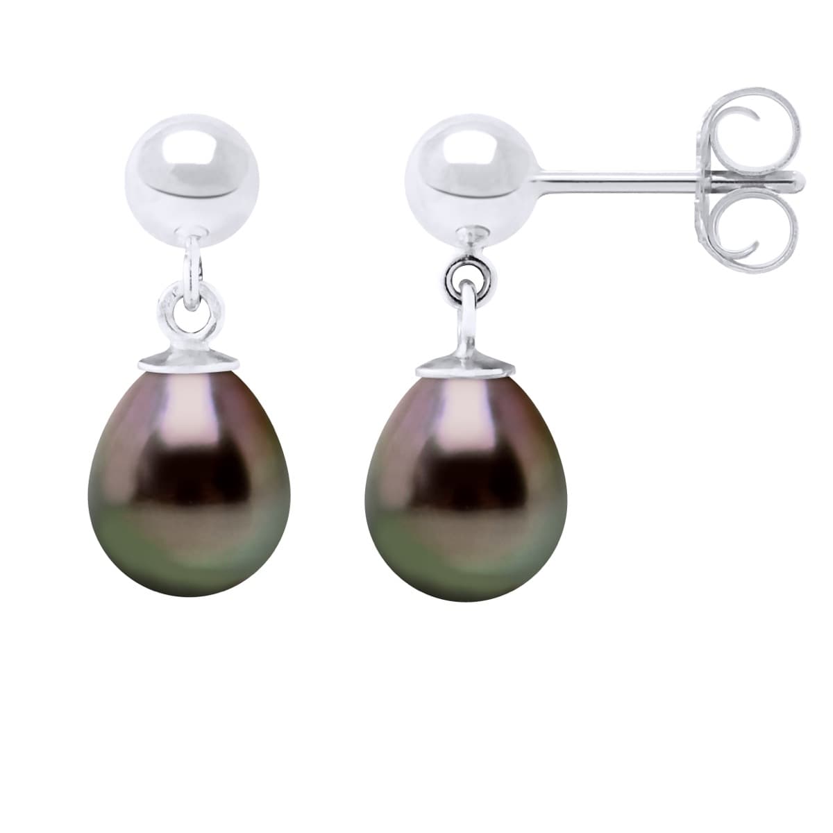 Boucles d'Oreilles Véritables Perles de Tahiti Poires 8-9 mm — Argent 925 Millièmes 3