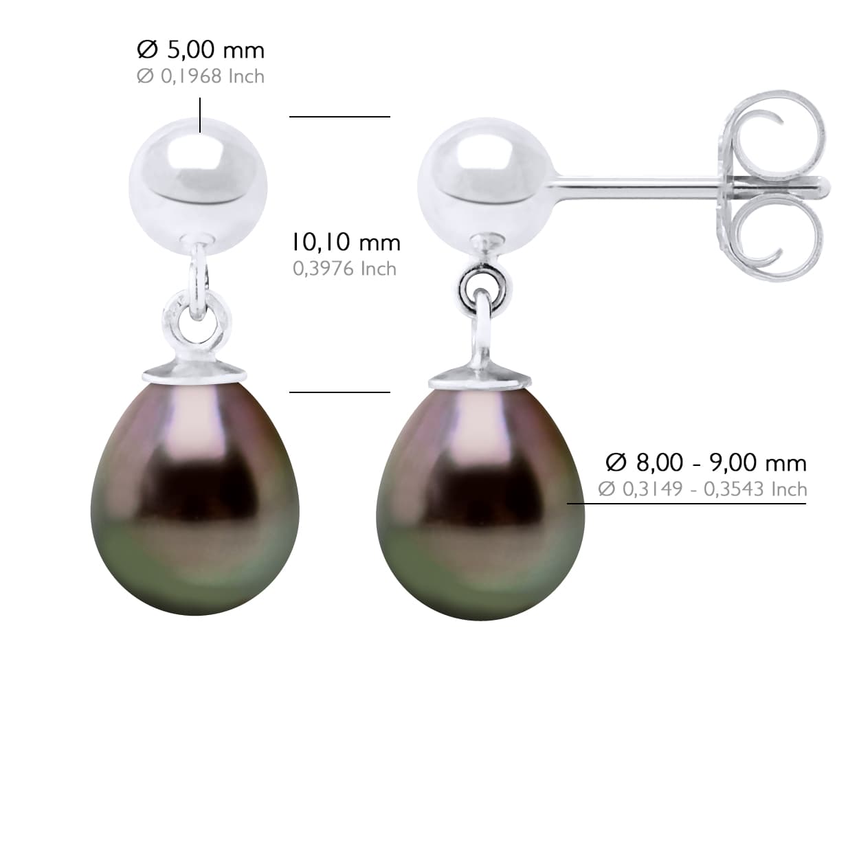 Boucles d'Oreilles Véritables Perles de Tahiti Poires 8-9 mm — Argent 925 Millièmes 4