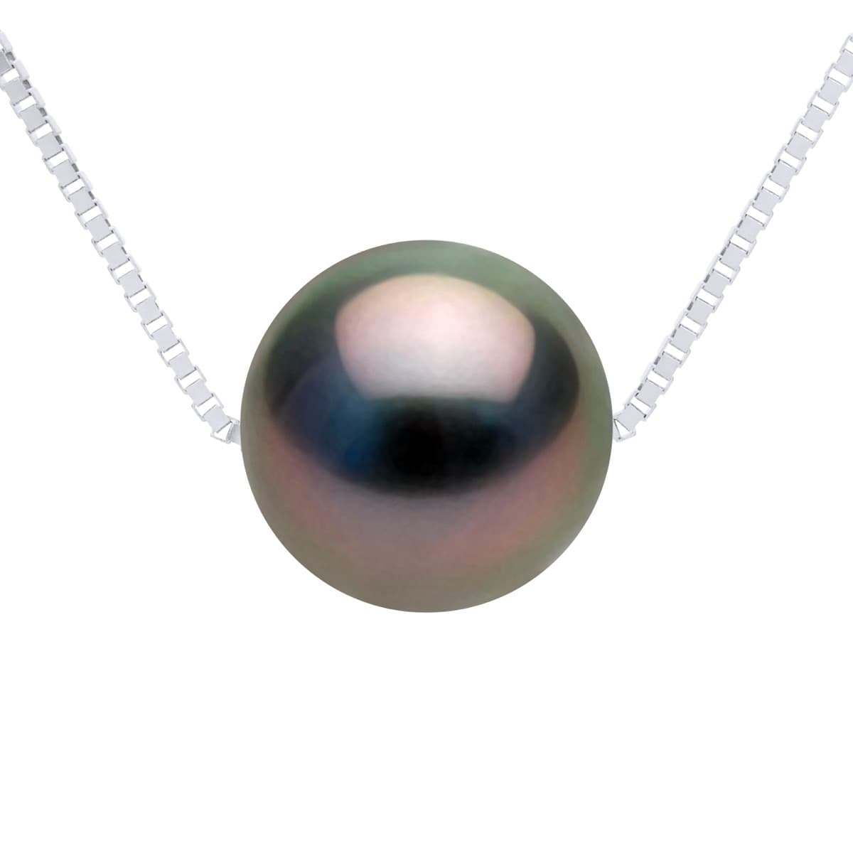 Collier Véritable Perle de Tahiti Ronde 9-10 mm — Argent 925 Millièmes Rhodié — 42 cm 1