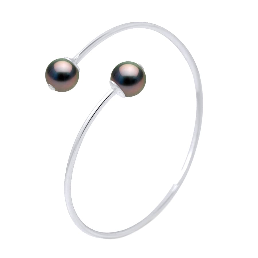 Bracelet Jonc Véritables Perles de Tahiti Rondes 9-10 mm — Argent 925 Millièmes — 20 cm 1