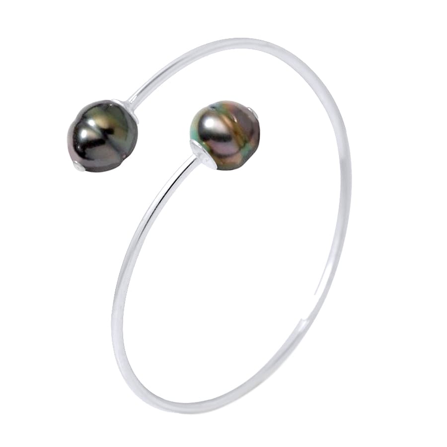 Bracelet Jonc Véritables Perles de Tahiti Cerclées 10-11 mm — Argent 925 Millièmes — 20 cm 1