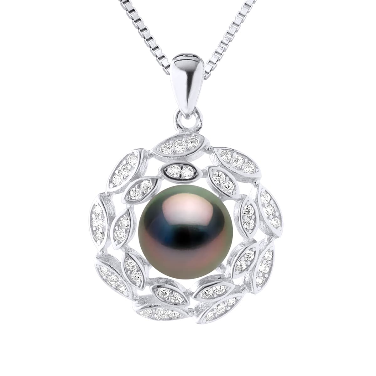 Collier Maille Forçat Véritable Perle de Tahiti Ronde 8-9 mm — Argent 925 Millièmes Rhodié — 42 cm 1