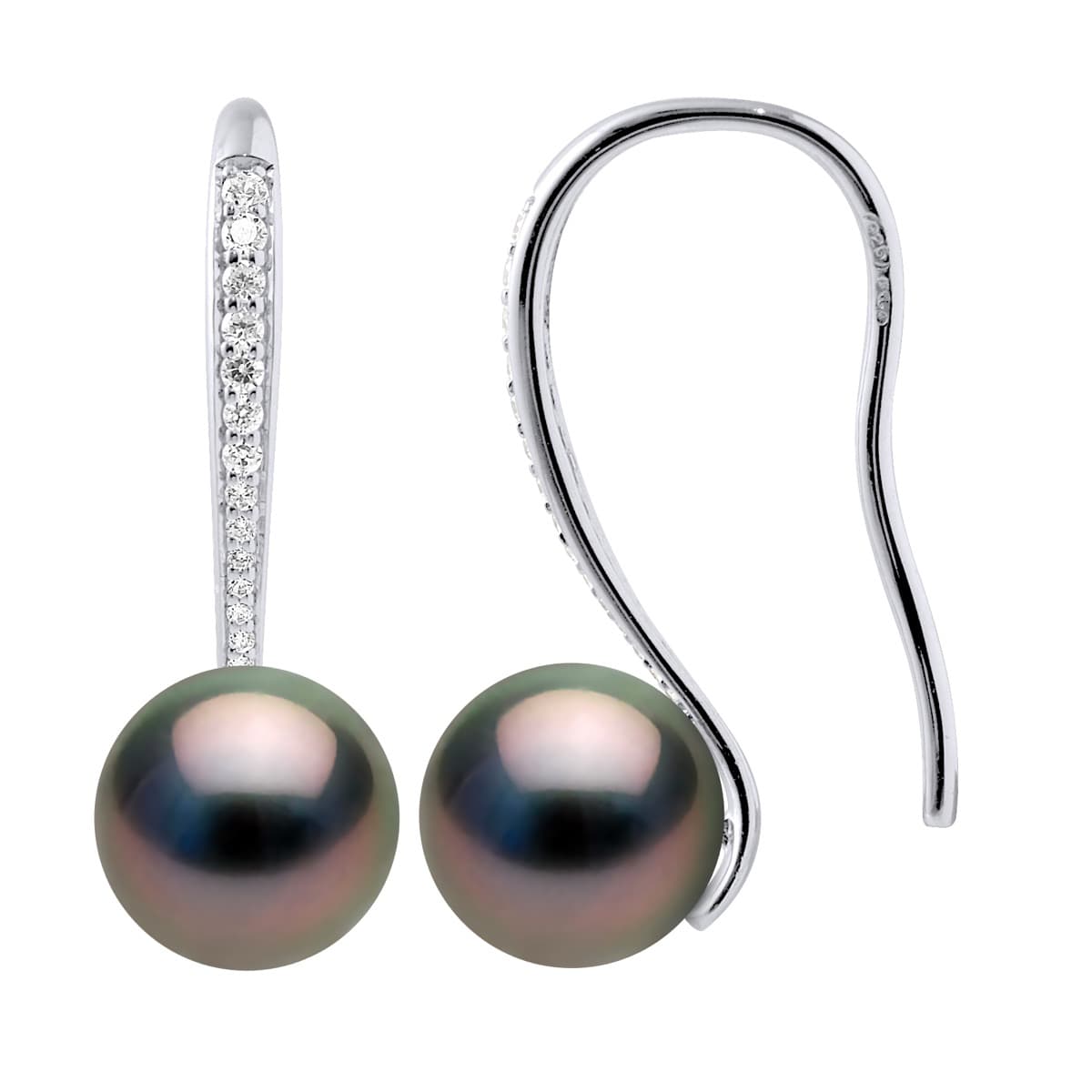 Boucles d'Oreilles Véritables Perles de Tahiti Rondes 8-9 mm — Argent 925 Millièmes Rhodié 1